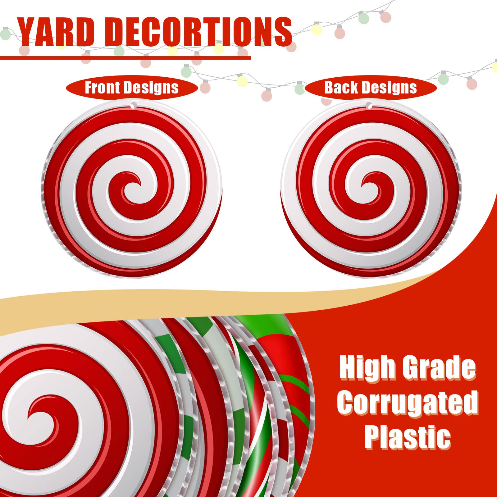 Rtteri 30 Pieces Christmas Candy Yard Hanging 6 Inch Double Sided Lawn Decorations Outdoor Christmas Hanging Ornaments Plastic O