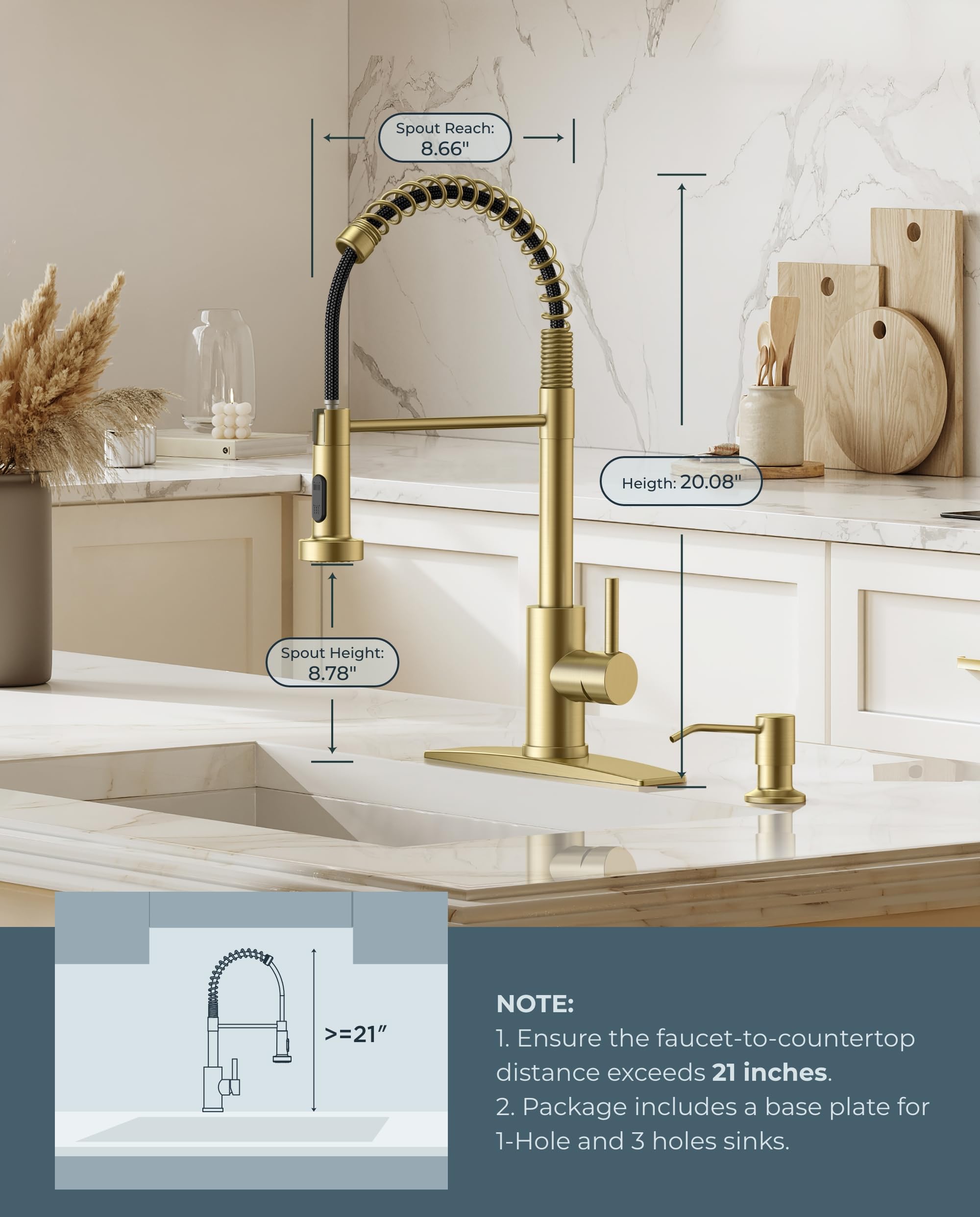 Forious Kitchen Faucet, Gold Kitchen Sink Faucets With Pull Down Sprayer, Commercial Spring Kitchen Sink Faucet Stainless Steel,