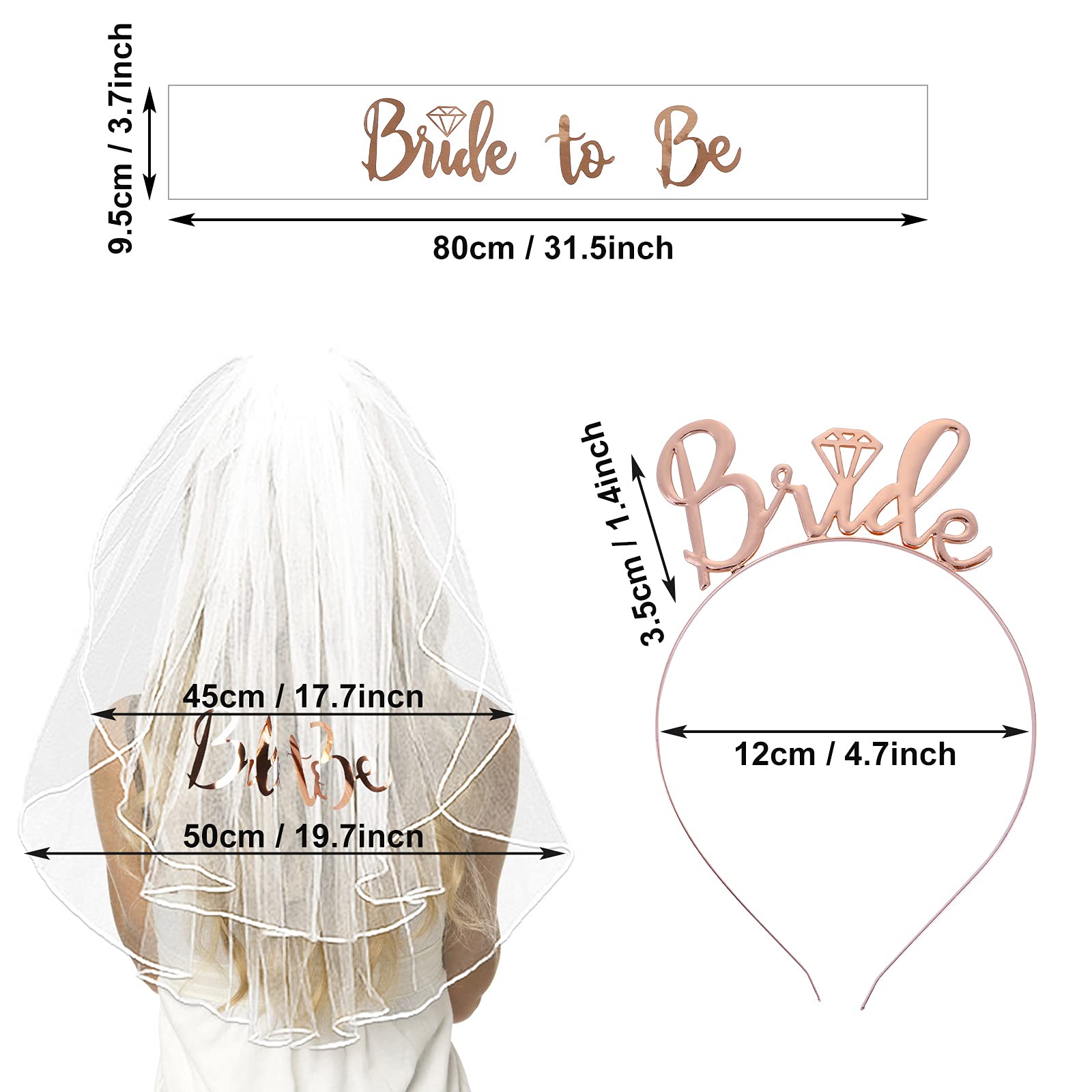 Yolev Bride to Be Set Bachelorette Party Accessories Bridal Shower Decoration Accessories Bride to Be Sash  Bridal Tiara  Veil for Bachelorette Party Supplies  Wedding Party Decoration