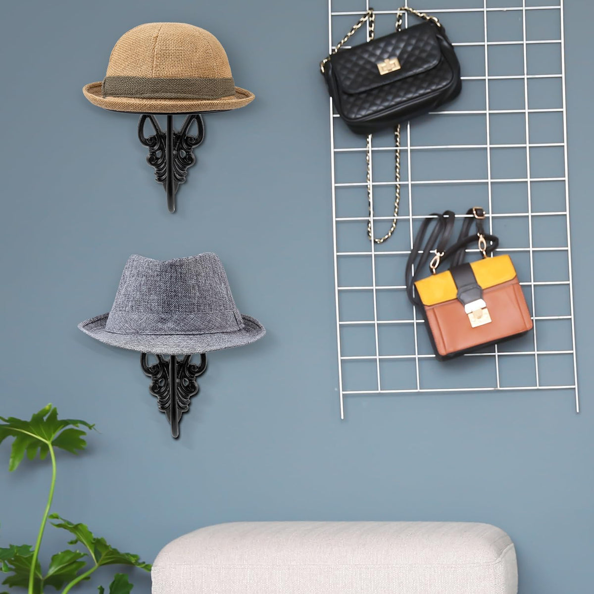 MyGift Set of 2 Wall Mounted Black Metal Hat Racks with 7 Inch Round D ...