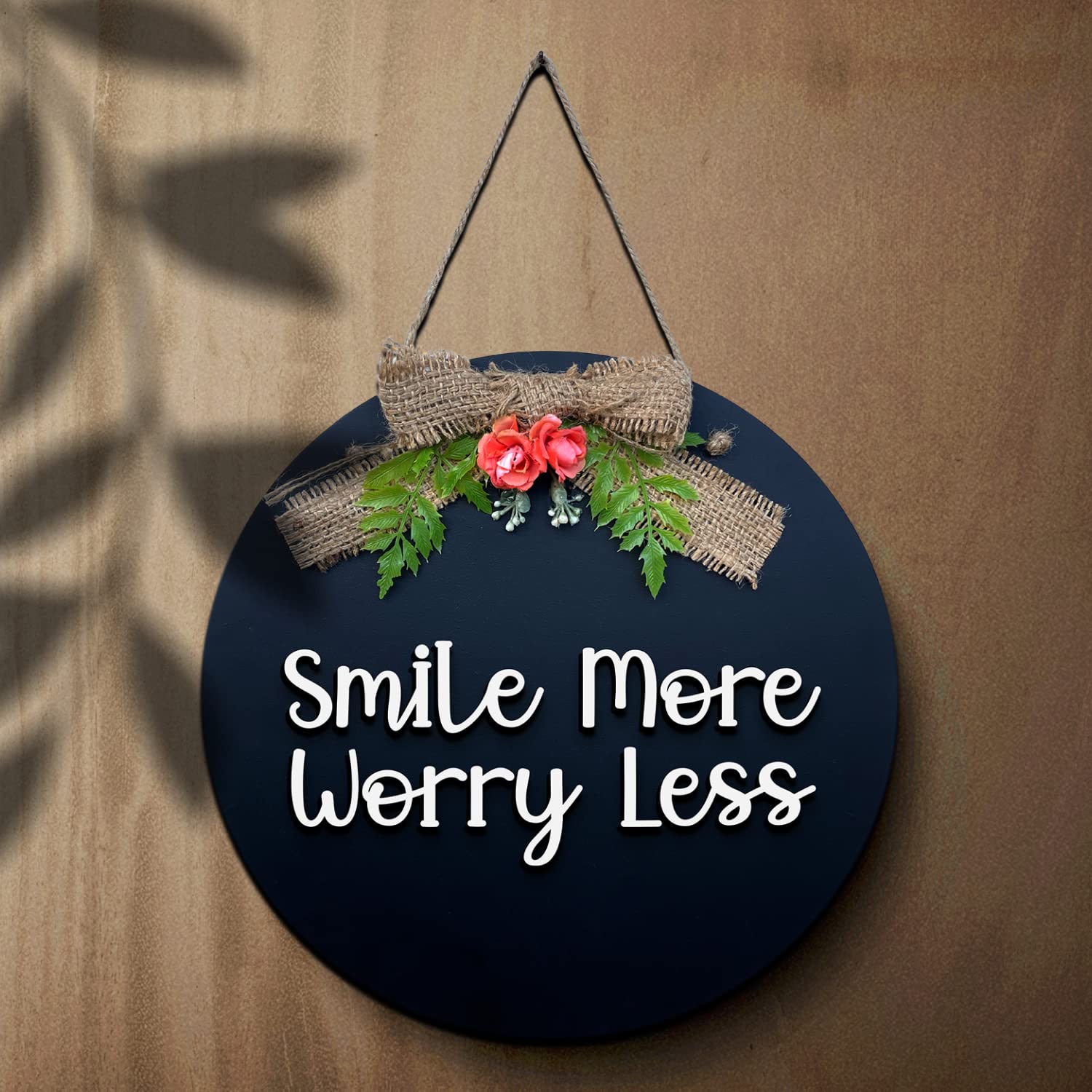 Chalk My Theme Smile More Worry Less Wooden Written Wall Hangings For Home Decoration And Gift