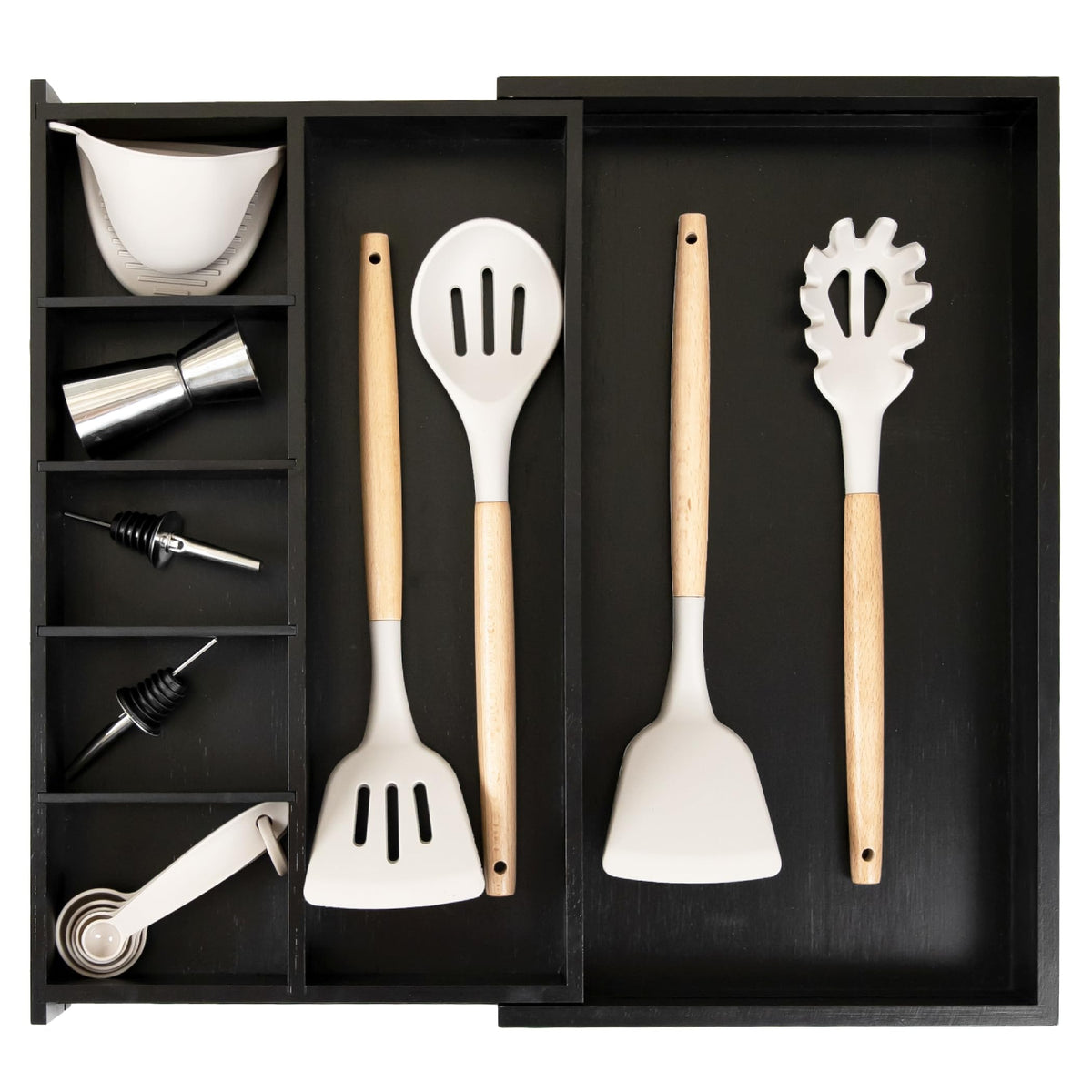 Kitchenedge Adjustable Kitchen Drawer Organizer For Utensils And Junk, 1 Large & 5 Small Compartments, Adjustable Wall Dividers,