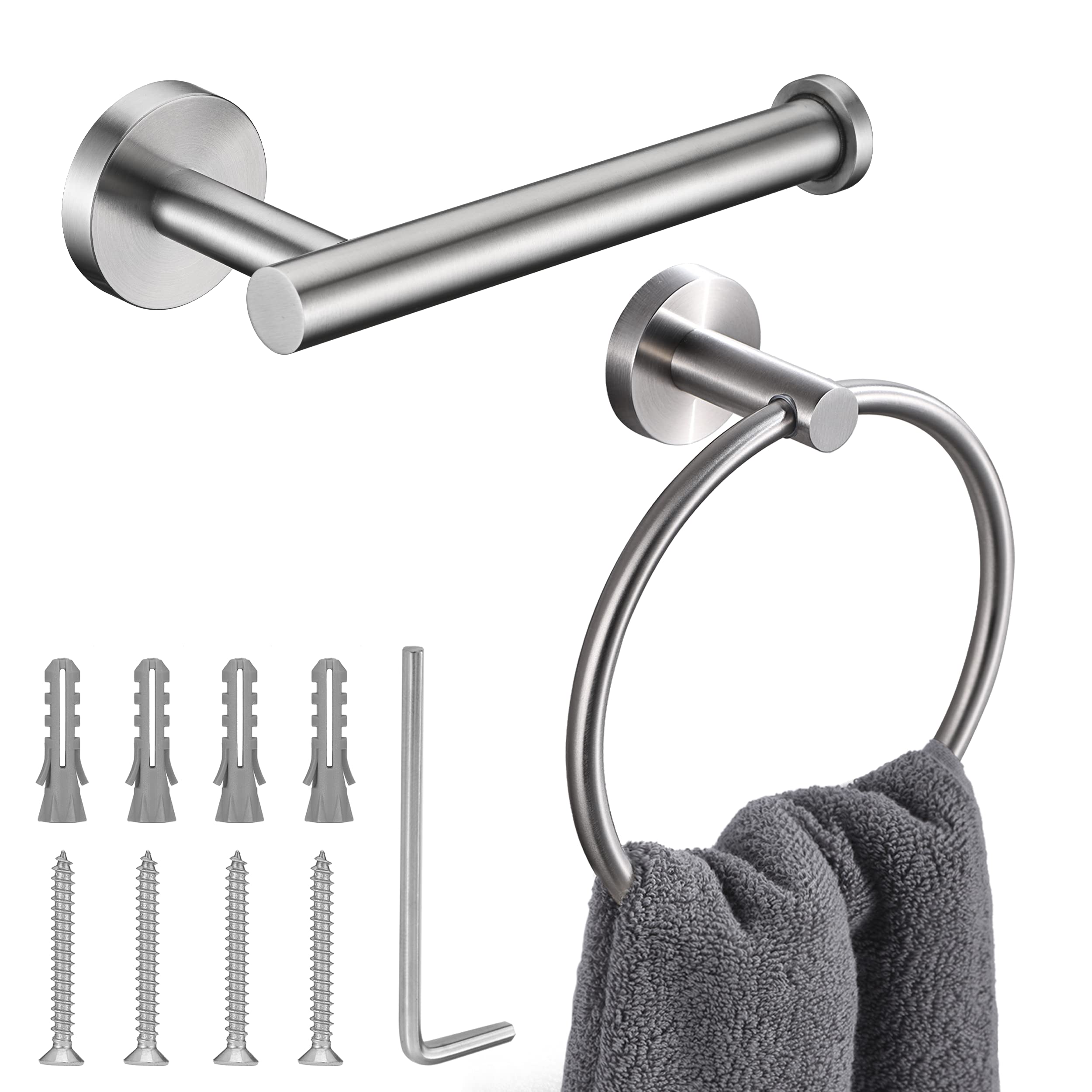 Brushed Nickel Toilet Paper Holder And Hand Towel Ring Set 2 Pieces Bathroom Hardware Accessories Set Sus 304 Stainless Steel He