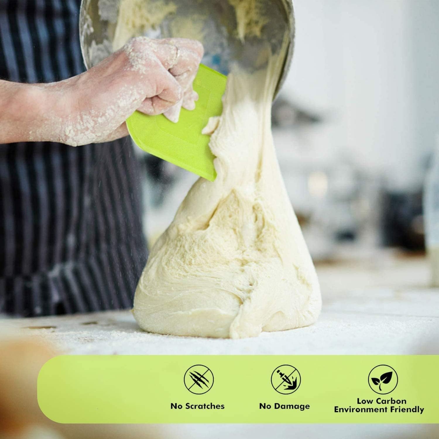 Surdoca Dough Scraper Bench Scraper - 3P 4.7X3.7'' Plastic Flexible Bowl Scraper, Sharp Edge & Angles Cake Scraper. Non-Slip Bak