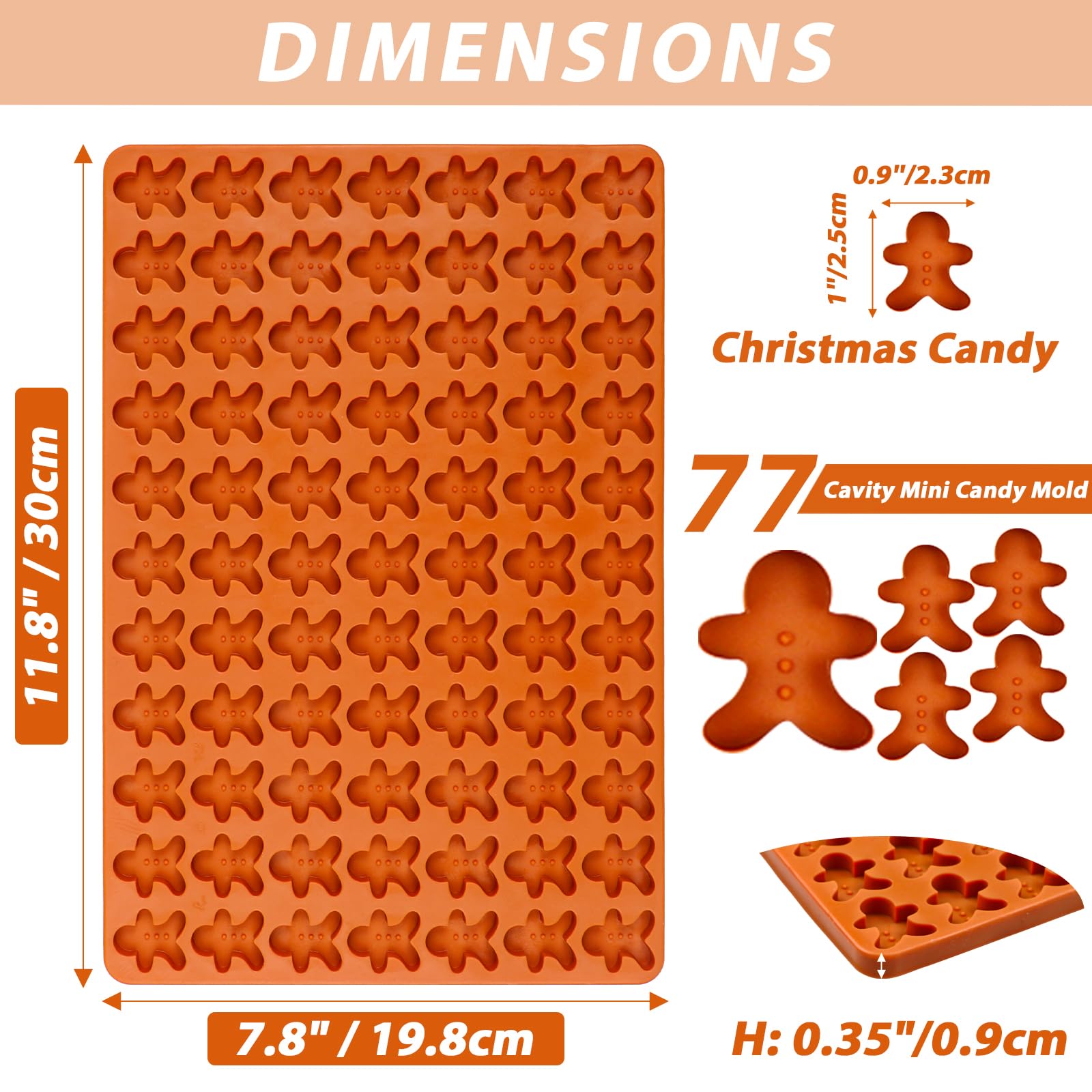 Kamehame Gingerbread Man Silicone Mold, 77 Cavity Gingerbread Gummy Mold, Silicone Gingerbread Candy Mold, Christmas Gingerbread