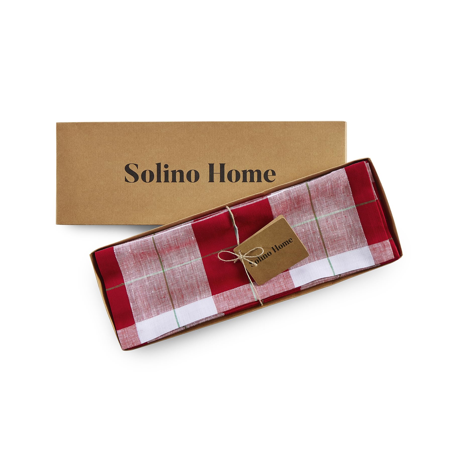 Solino Home Linen Placemats Set Of 4-100% Pure Linen Very Merry Plaid Cloth Placemats 20'' L X 14'' W Inch - Handcrafted And Mac