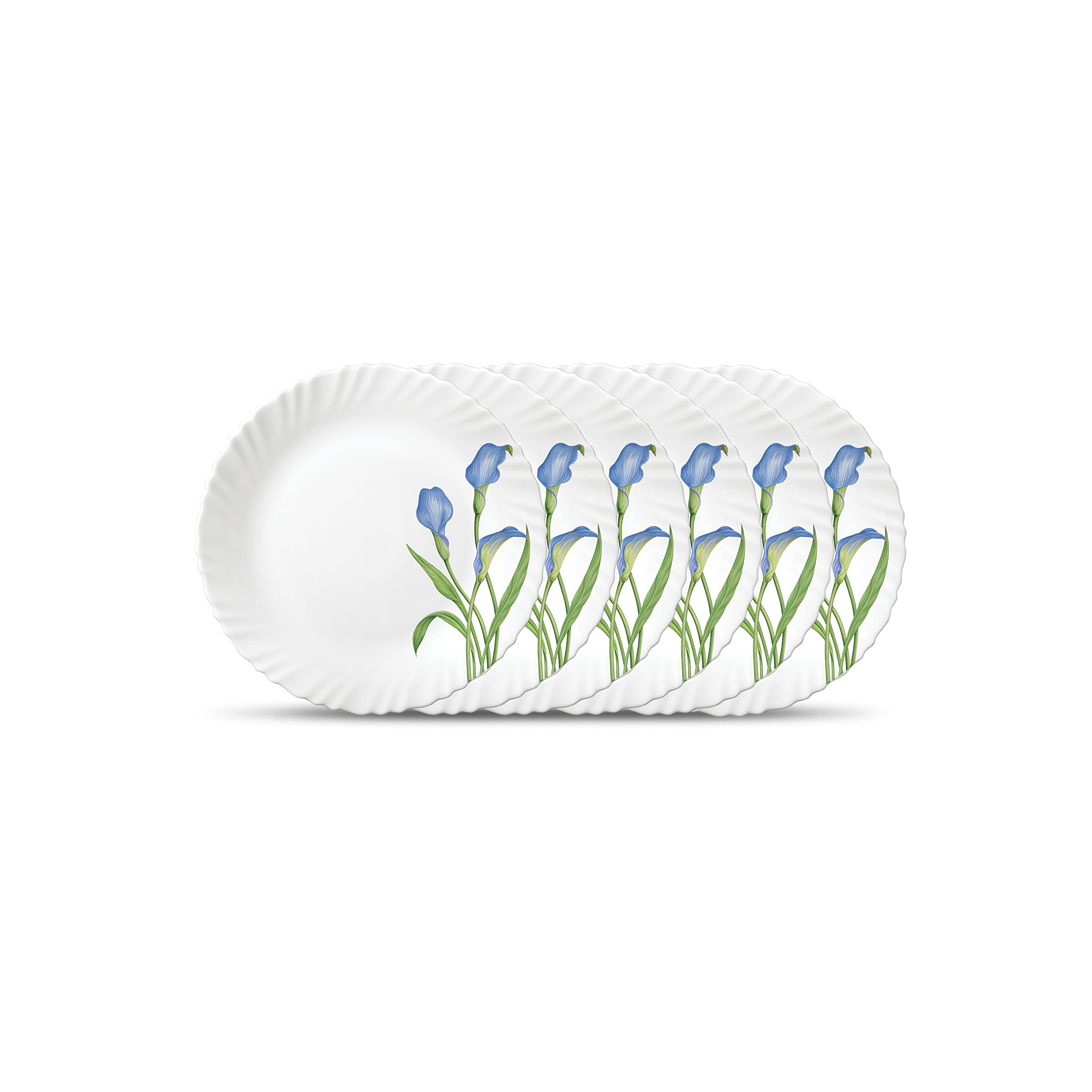 La Opala Novo Collection Opal Glass Crockery | Quarter Plate Set Of 6 | Tender Trio Design | Plates For Snacking & Gifting | Mic
