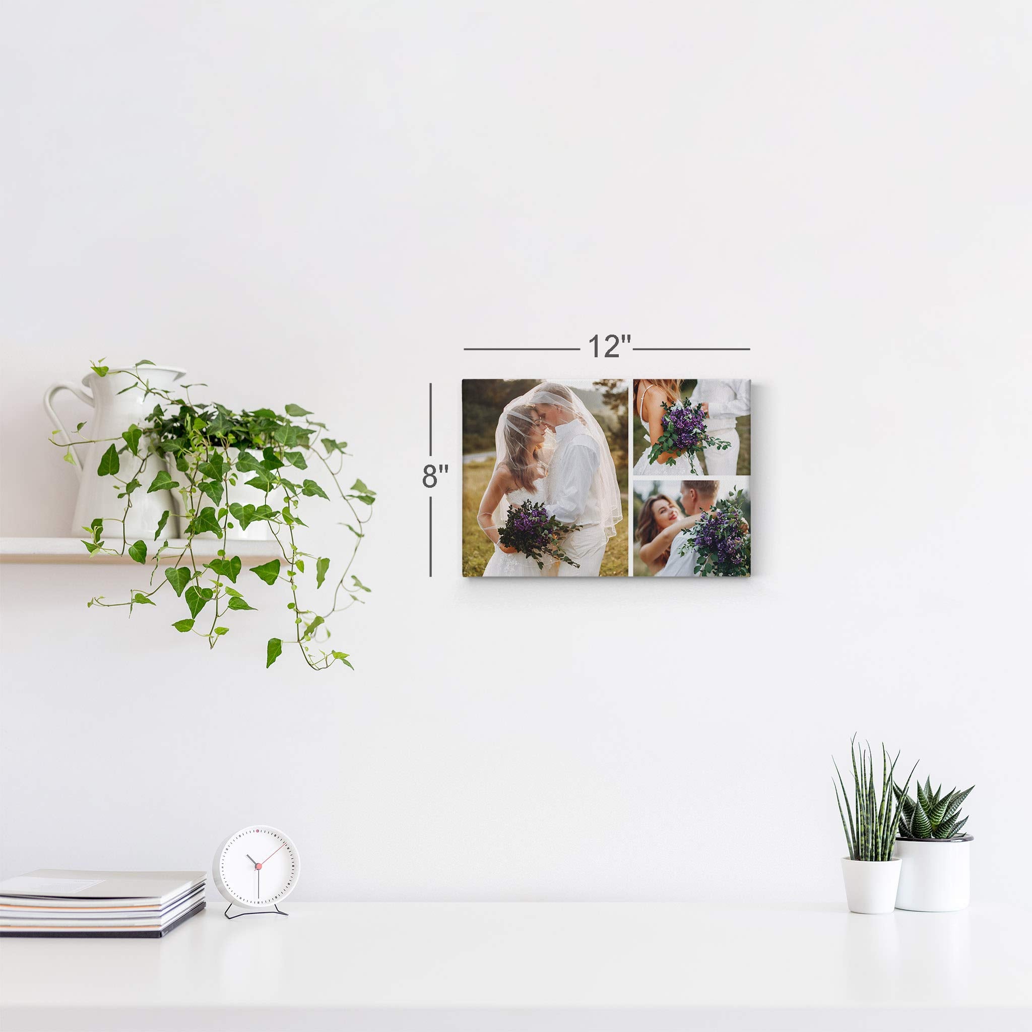 Smile Art Design Custom Canvas Print with Your Photos Personalized Photo 3 Images Collage Picture Custom Photo Prints Personalized Gifts for Men Wedding Gift Bridal Decorations - 8x12 inches