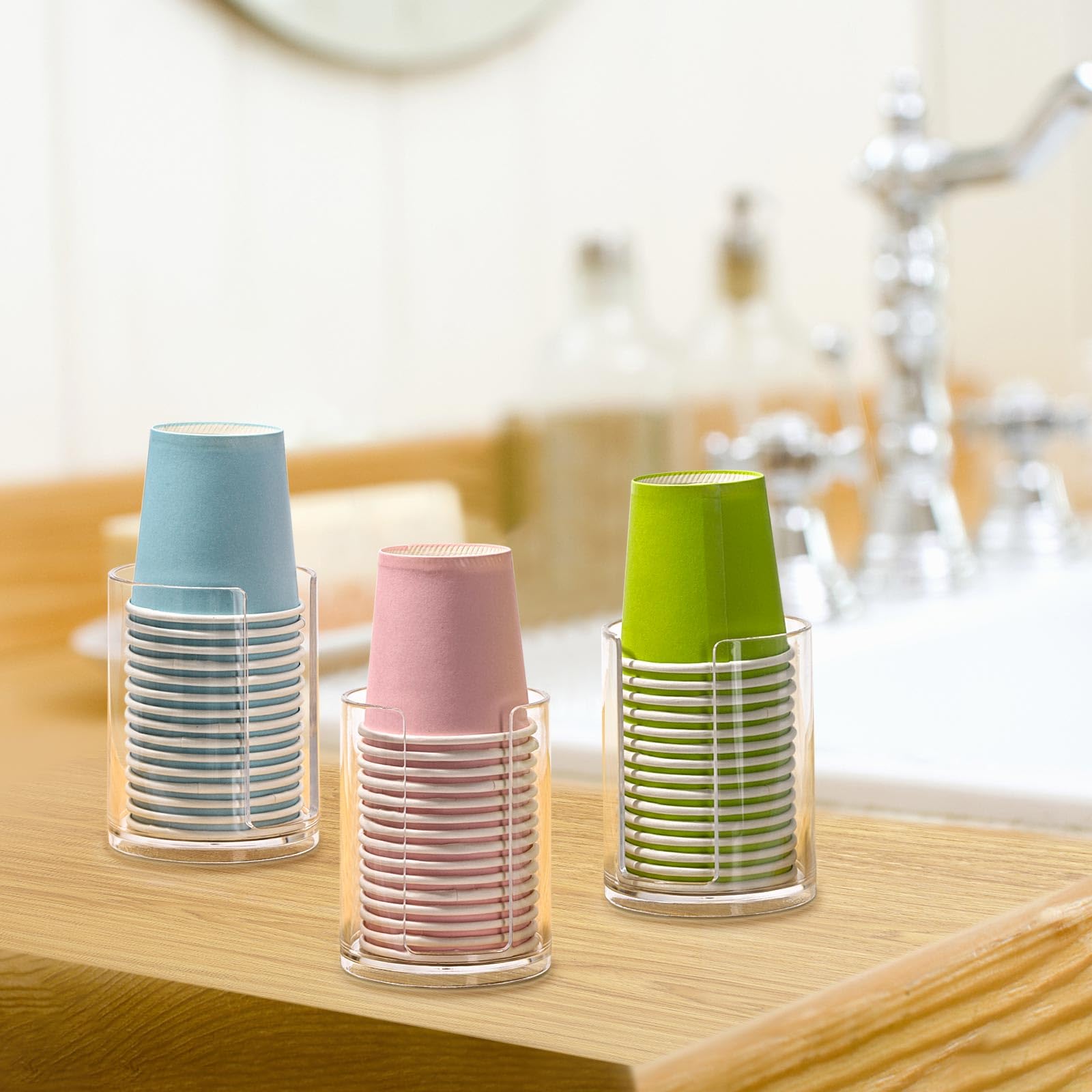 3 Pack Bathroom Cup Dispenser 3 Oz Countertop Storage Mouthwash Cups Holder, Plastic Small Disposable Paper Cup Holders For Bath
