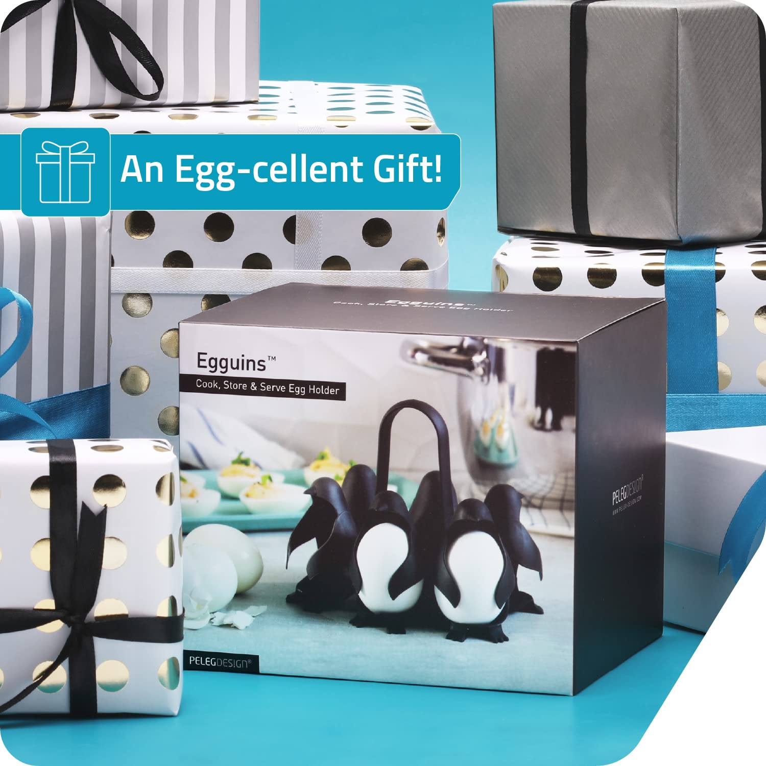 Peleg Design Egguins 3-In-1 Cook, Store And Serve Egg Holder, Penguin-Shaped Egg Cooker For Making Soft Or Hard Boiled Eggs, Hol