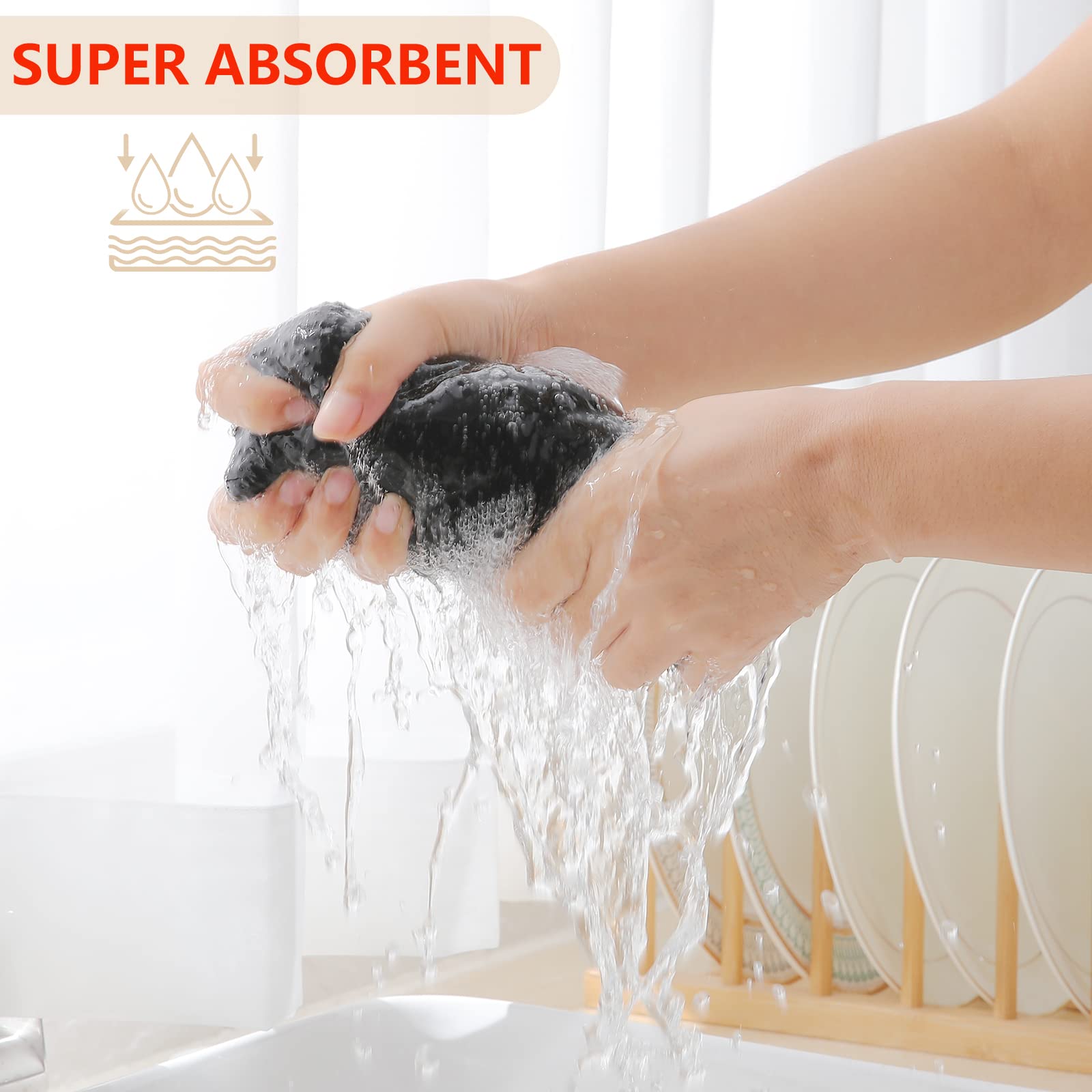 Homaxy 100% Cotton Waffle Weave Kitchen Dish Cloths, Ultra Soft Absorbent Quick Drying Dish Towels, 12X12 Inches, 6-Pack, Black