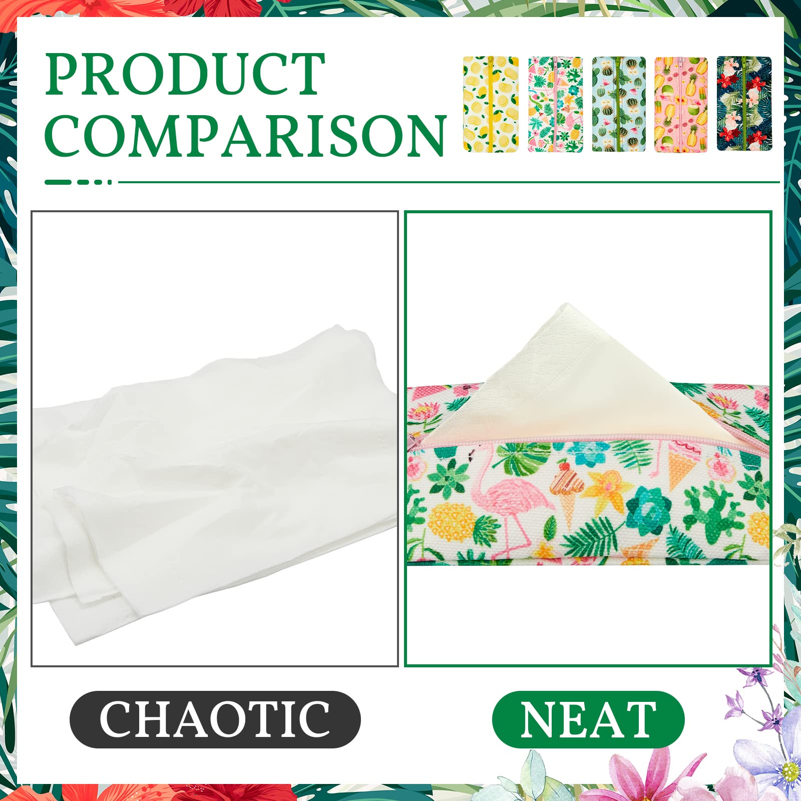 5 Pieces Tissues Purse Pocket Tissue Holder Reusable Travel Tissue Pouch Fabric Zipper Enclosed Small Size Flower Pattern Tissue Holder for Purse Coins for Summer  5.25 x 3 Inches (Passion Style)