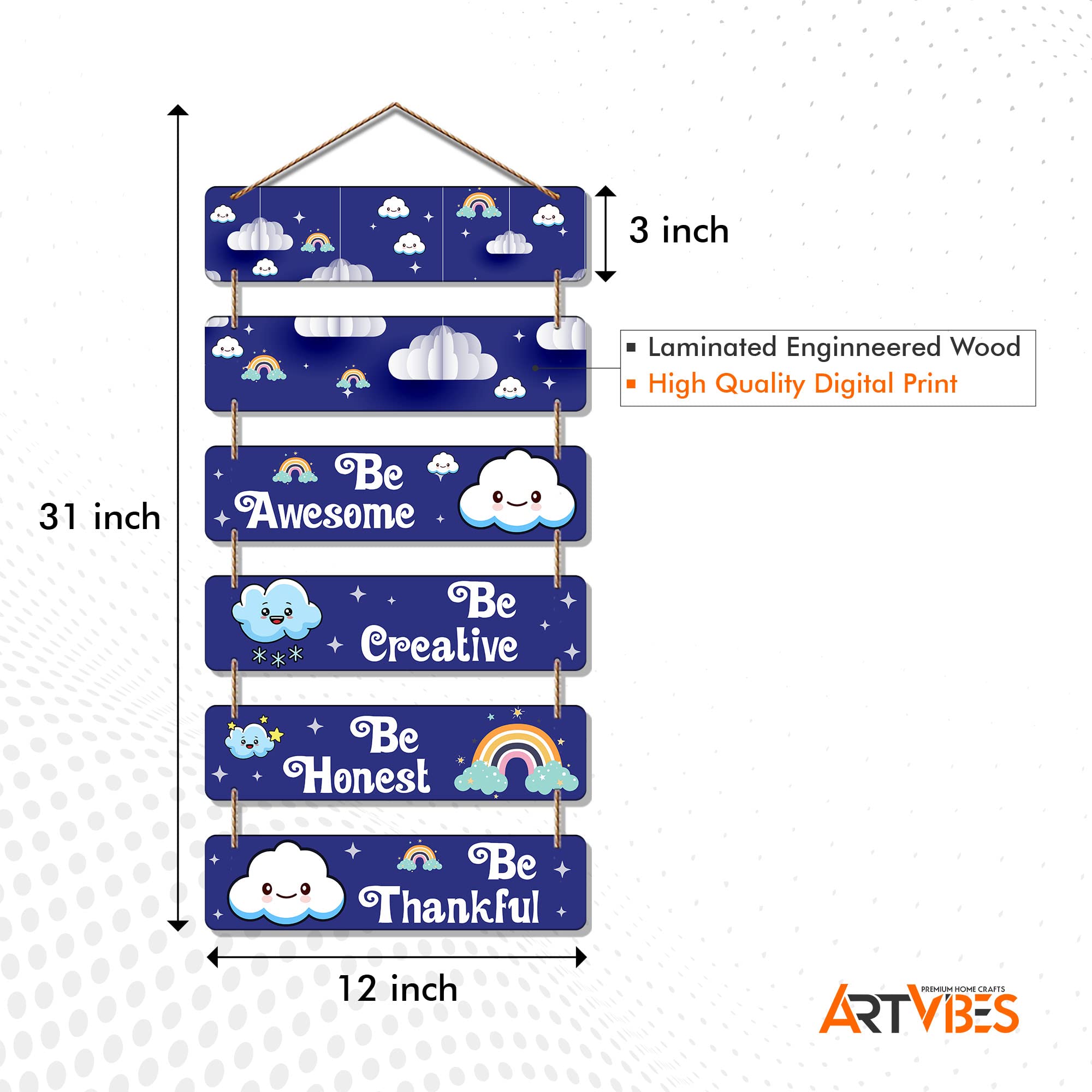 Artvibes Decorative Wall Hanging Wooden Art Decoration Item For Kids Room | Living Room | Bedroom | Home Decor | Gifts | Quotes