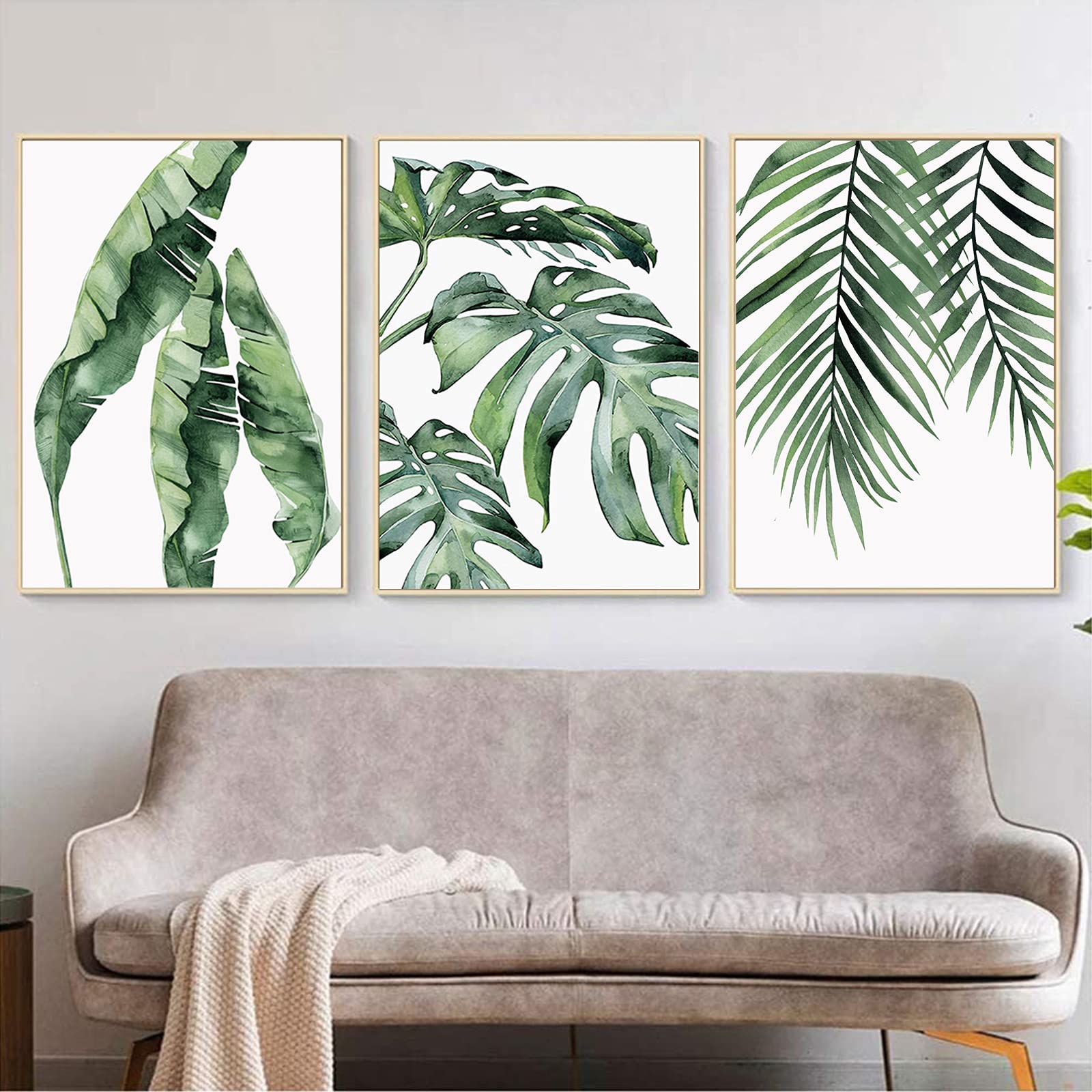 Tropical Botanical Canvas Wall Art Prints Palm Banana Monstera Green Leaf Wall Decor Canvas Pictures Watercolor Modern Canvas Ar