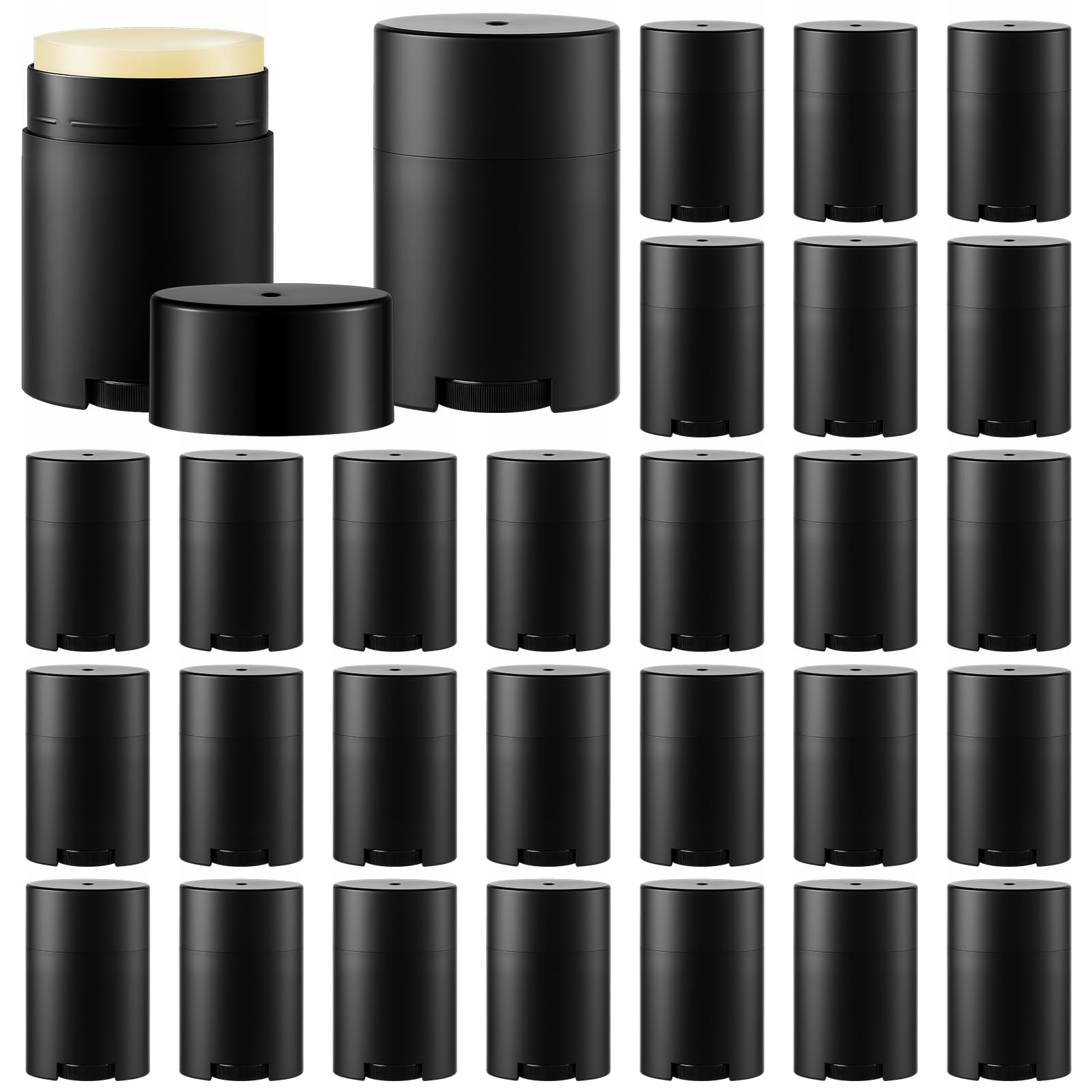 Teenyyou 30 Pack 30ml/1oz Empty Deodorant Containers, Bottom Filling, Black Plastic Oval Refillable Deodorant Containers Twist u