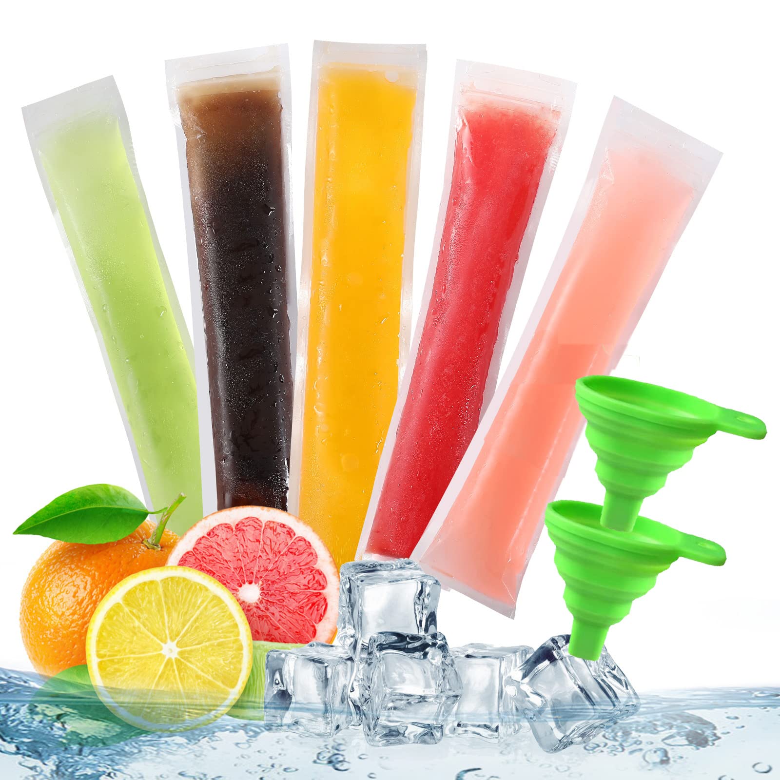 100 Pack Diy Disposable Ice Pop Bags Popsicle Molds Bags Mold Bags Homemade Ice Lolly Bags With Silicone Funnels Freeze Snacks F