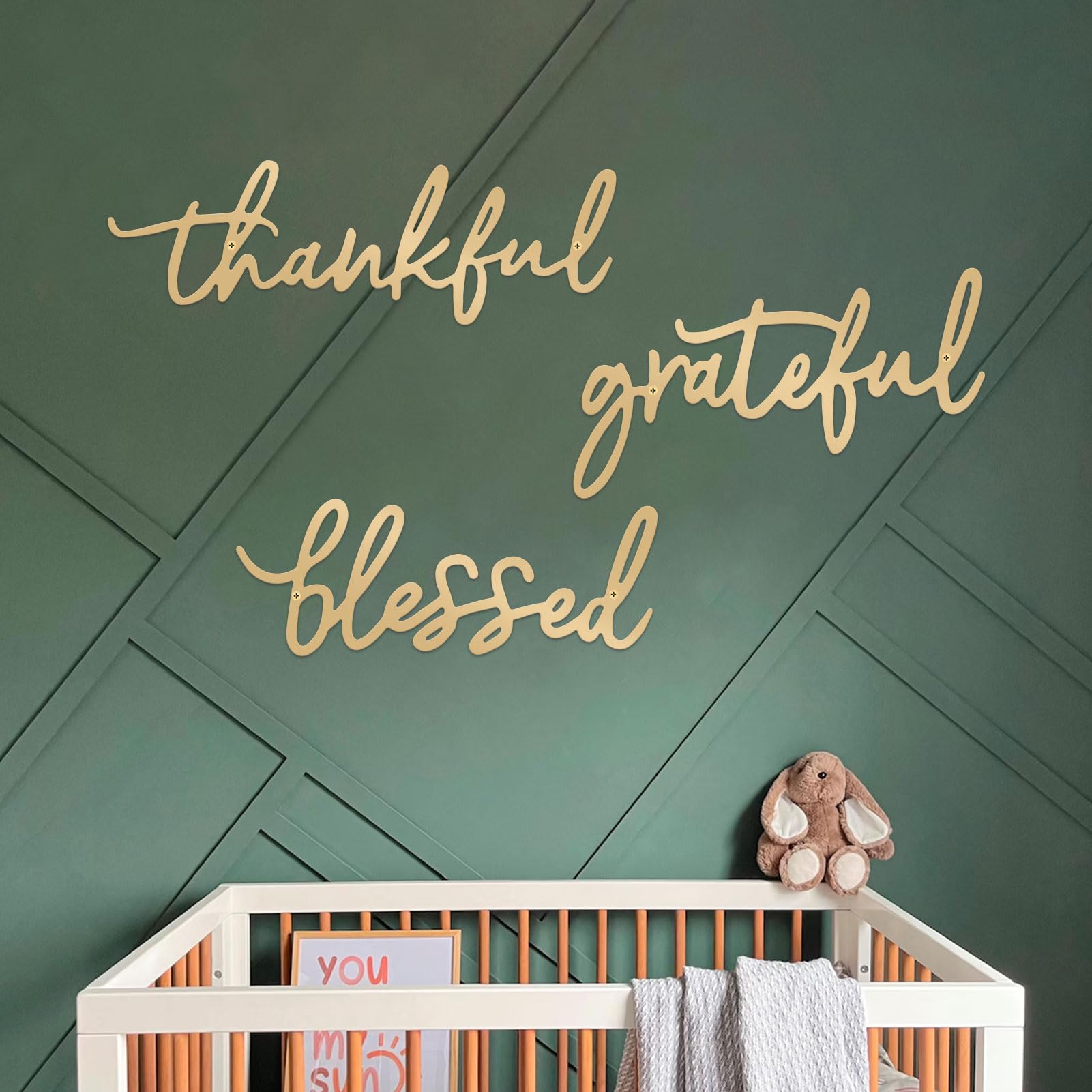 ESTART Thankful Grateful Blessed Letter Sign Metal Wall Decor, 3 Piece Gold Letters Wall Art for Bathroom Bedroom Metal Words Wa