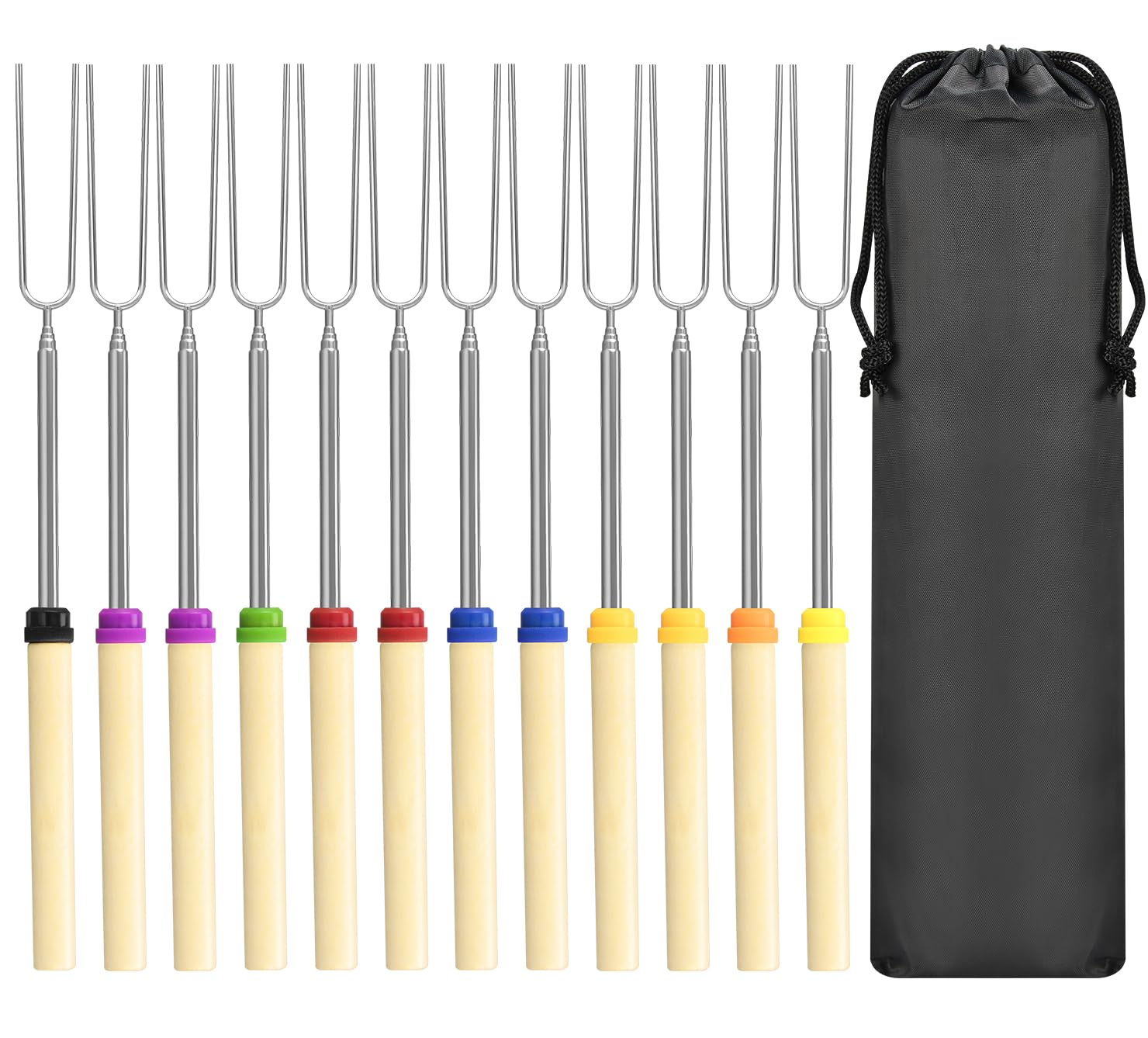 12 Pack Marshmallow Roasting Sticks Set, Extendable 32In Long Metal Barbecue Skewers With Wooden Handle, For Marshmallow, Hot Do