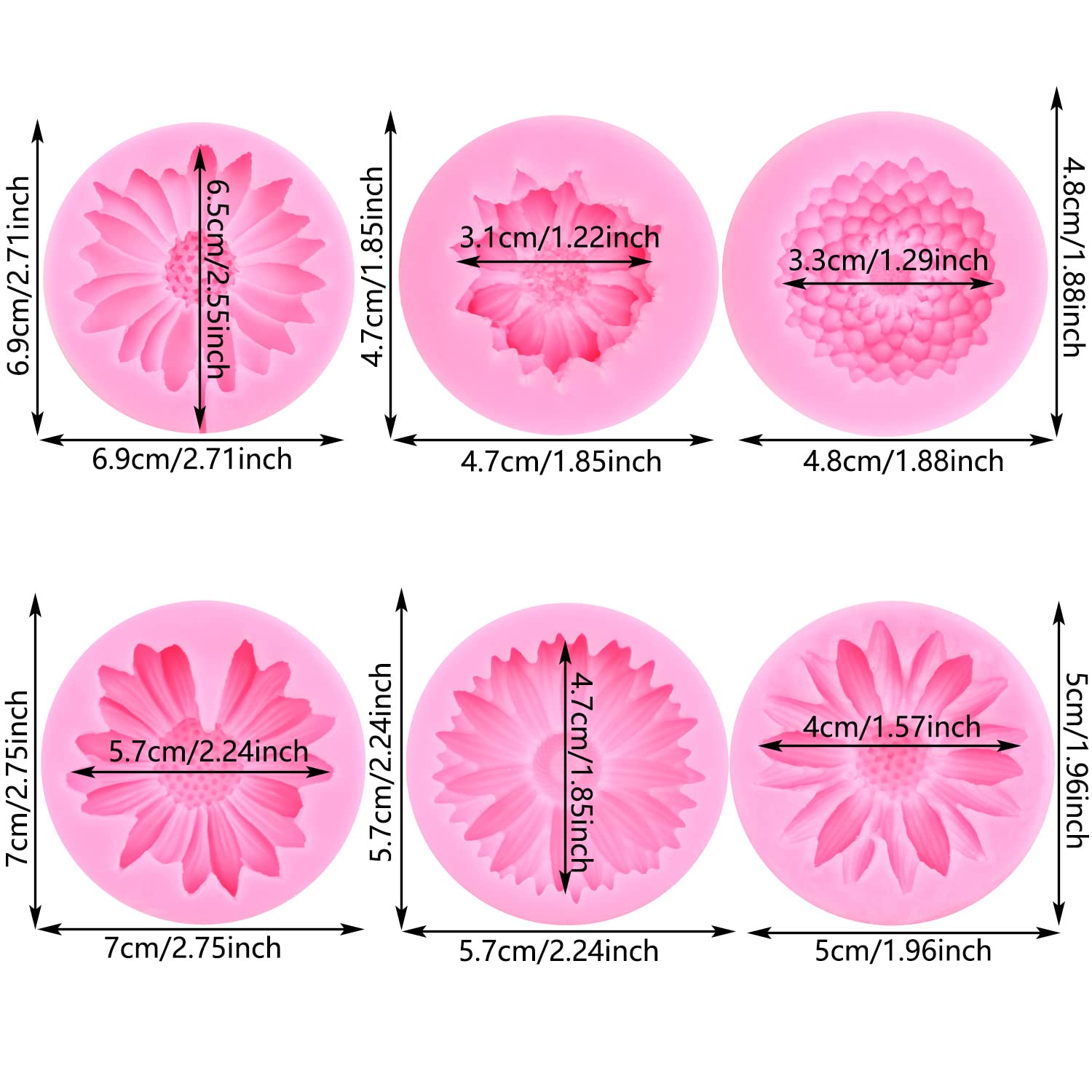 Mujiang Chrysanthemum Flower Silicone Molds Daisy Flower Fondant Mold Sunflower Candy Mold Flower Lollipop Mold For Cake Decorat