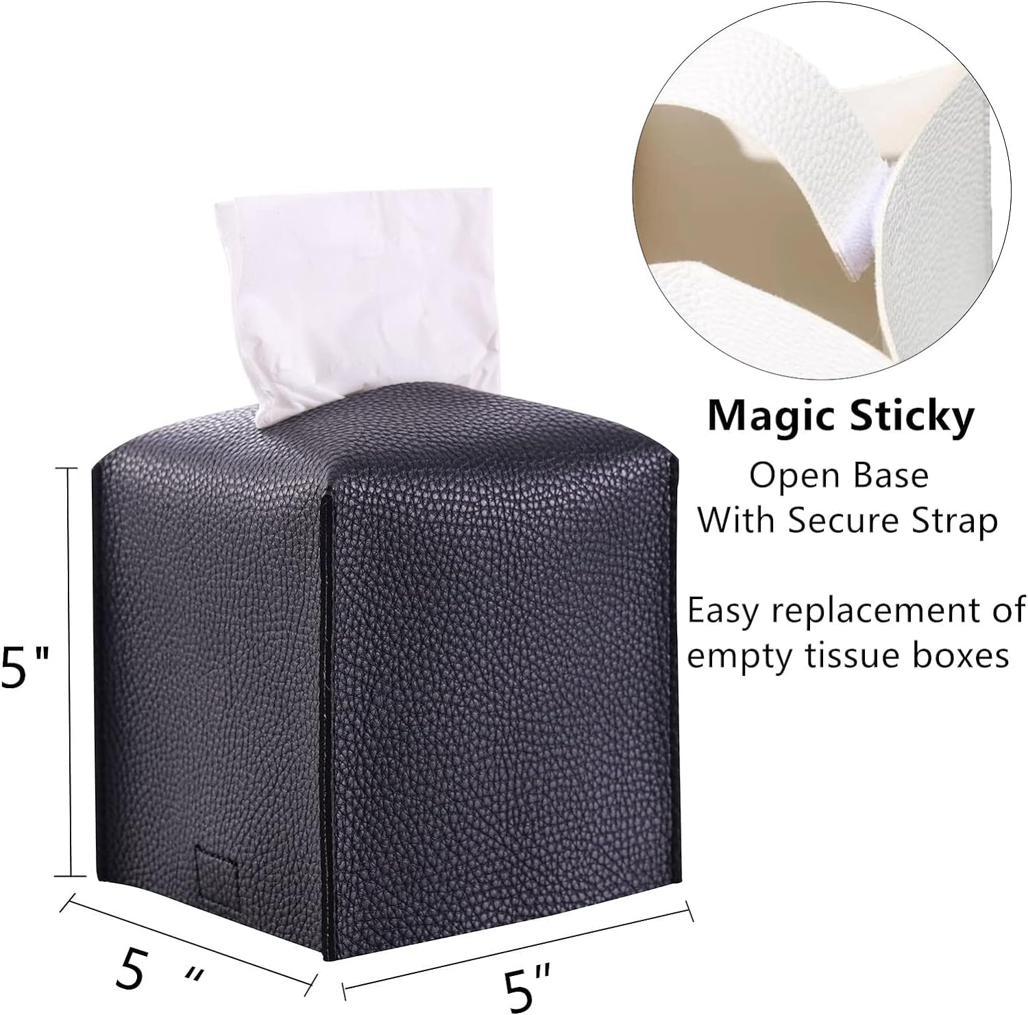 Nienie Leather Tissue Box Cover Square Holder Decorative Organizer For Vanity Countertop, Night Stands, Office Desk And Car,5''X