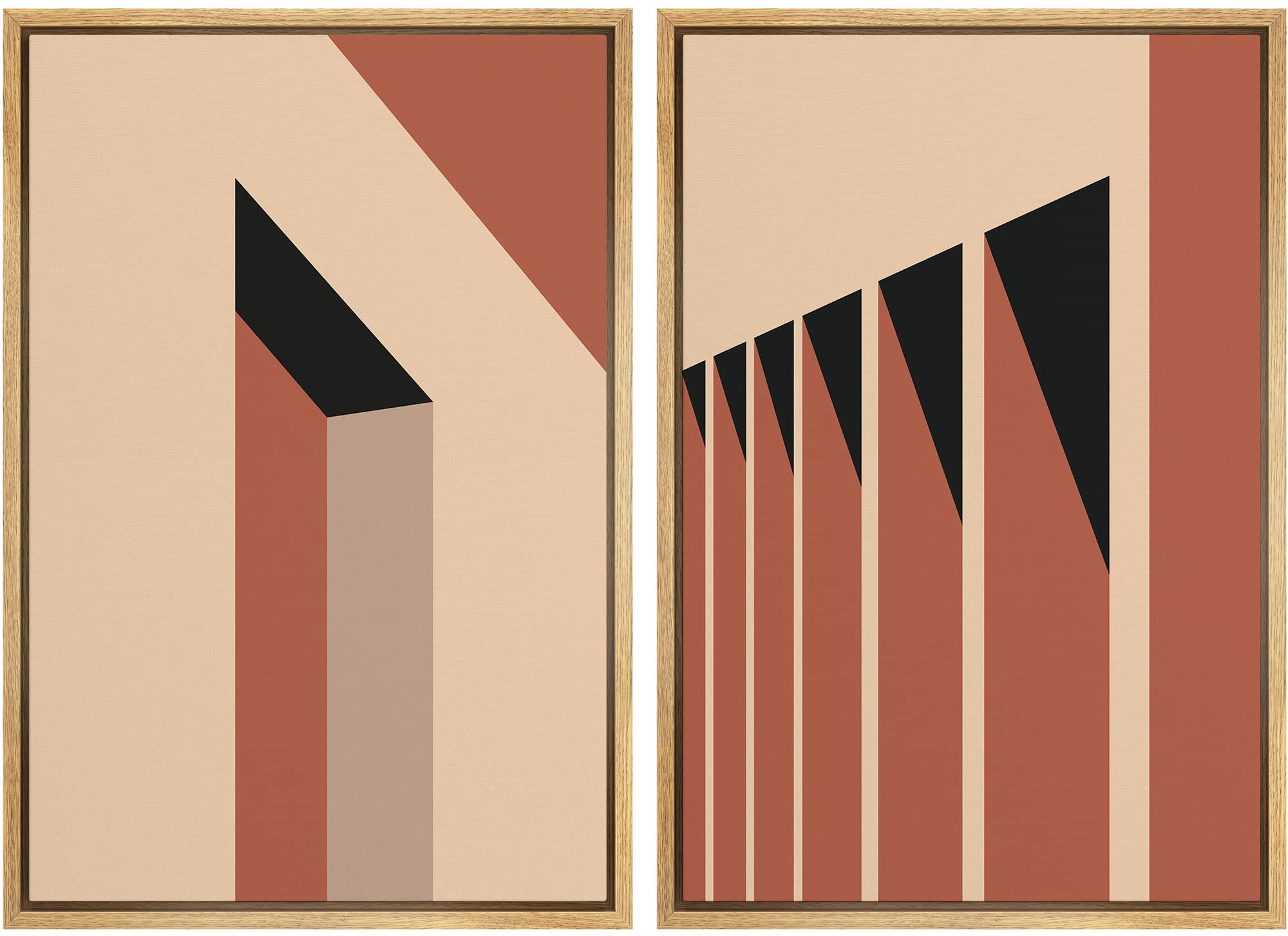 Idea4Wall Framed Canvas Print Wall Art Set Geometric Mid-Century Architecture Shadows Abstract Shapes Illustrations Modern Art D