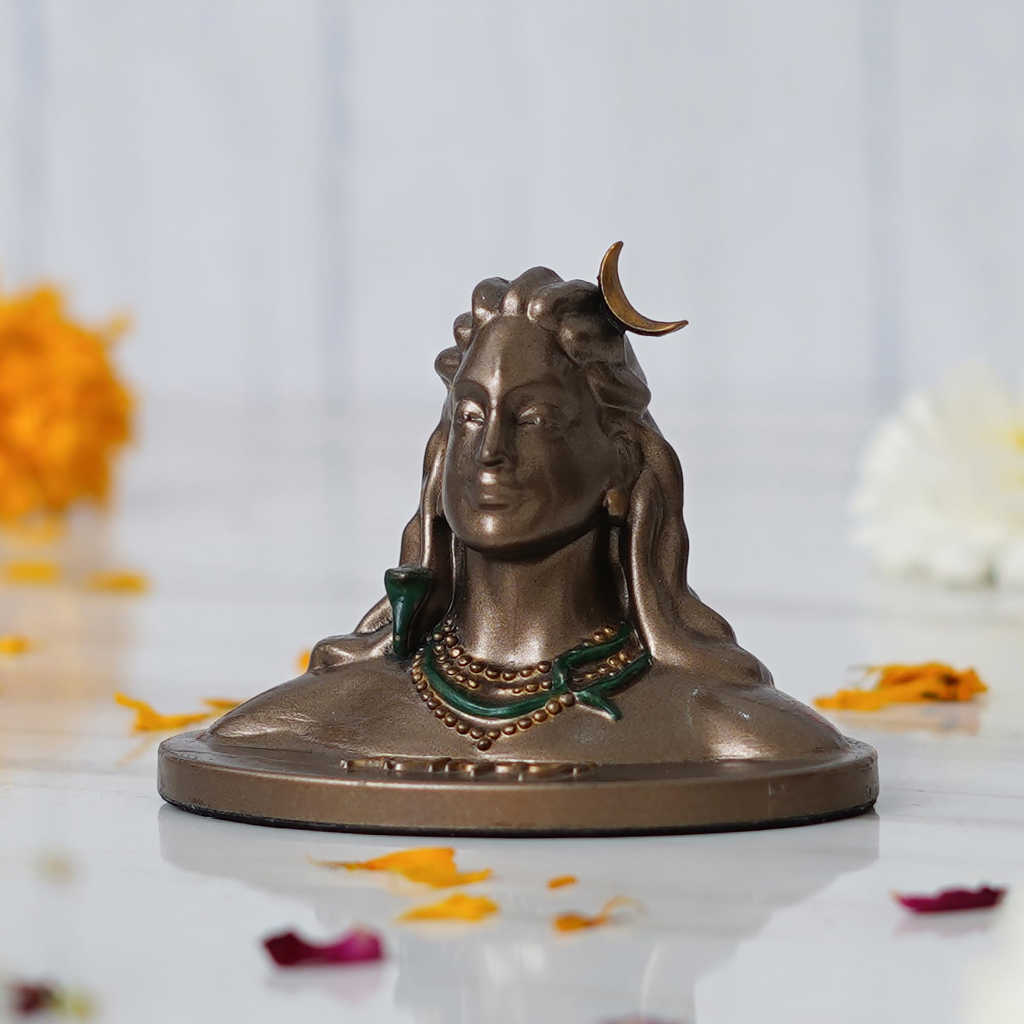 Ecraftindia Resin Bronze Finish Adiyogi Shiva Statue For Car Dashboard| Adiyogi Statue For Home Pooja Room Office Decor| Shiv Mu