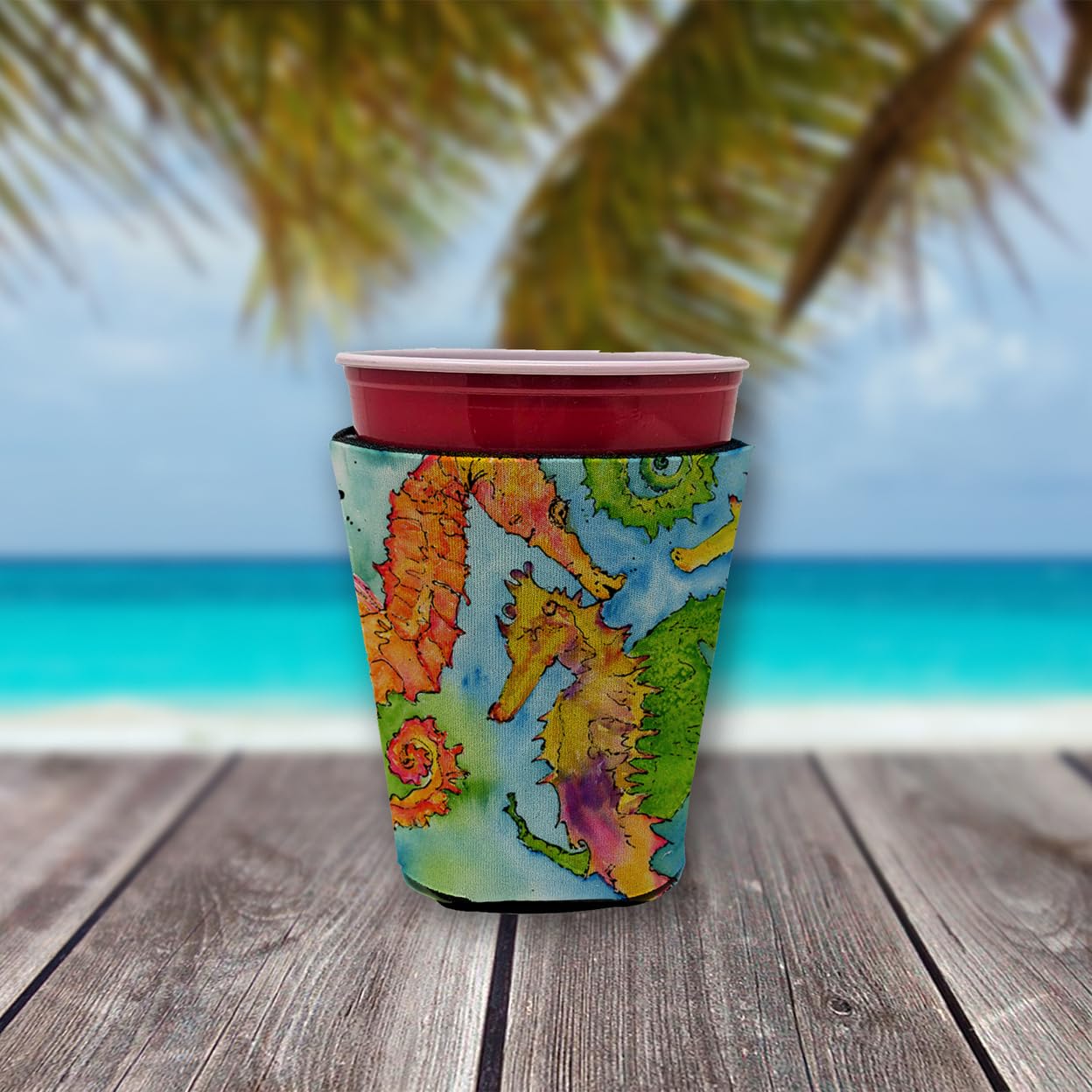 Seahorse  Red Solo Cup Beverage Insulator Hugger