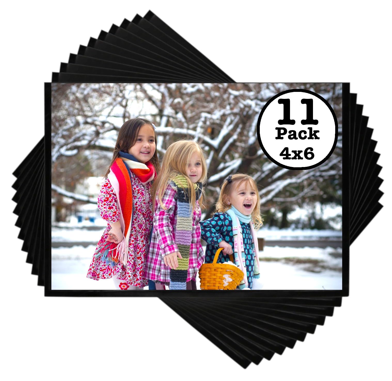 Iconikal Magnetic Picture Frame Photo Sleeves for 4x6 Pictures - Set of 11 - Easy Slide-in Display Pockets for Refrigerator & Me
