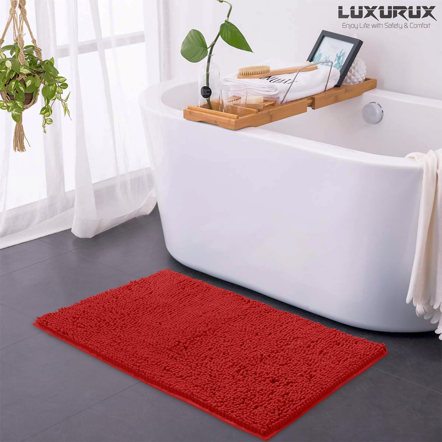 LuxUrux Ultra-Soft Chenille Bath Mat - Plush Microfiber Bathroom Rug, Super Absorbent & Quick-Dry, Cozy Shaggy Design, Machine W
