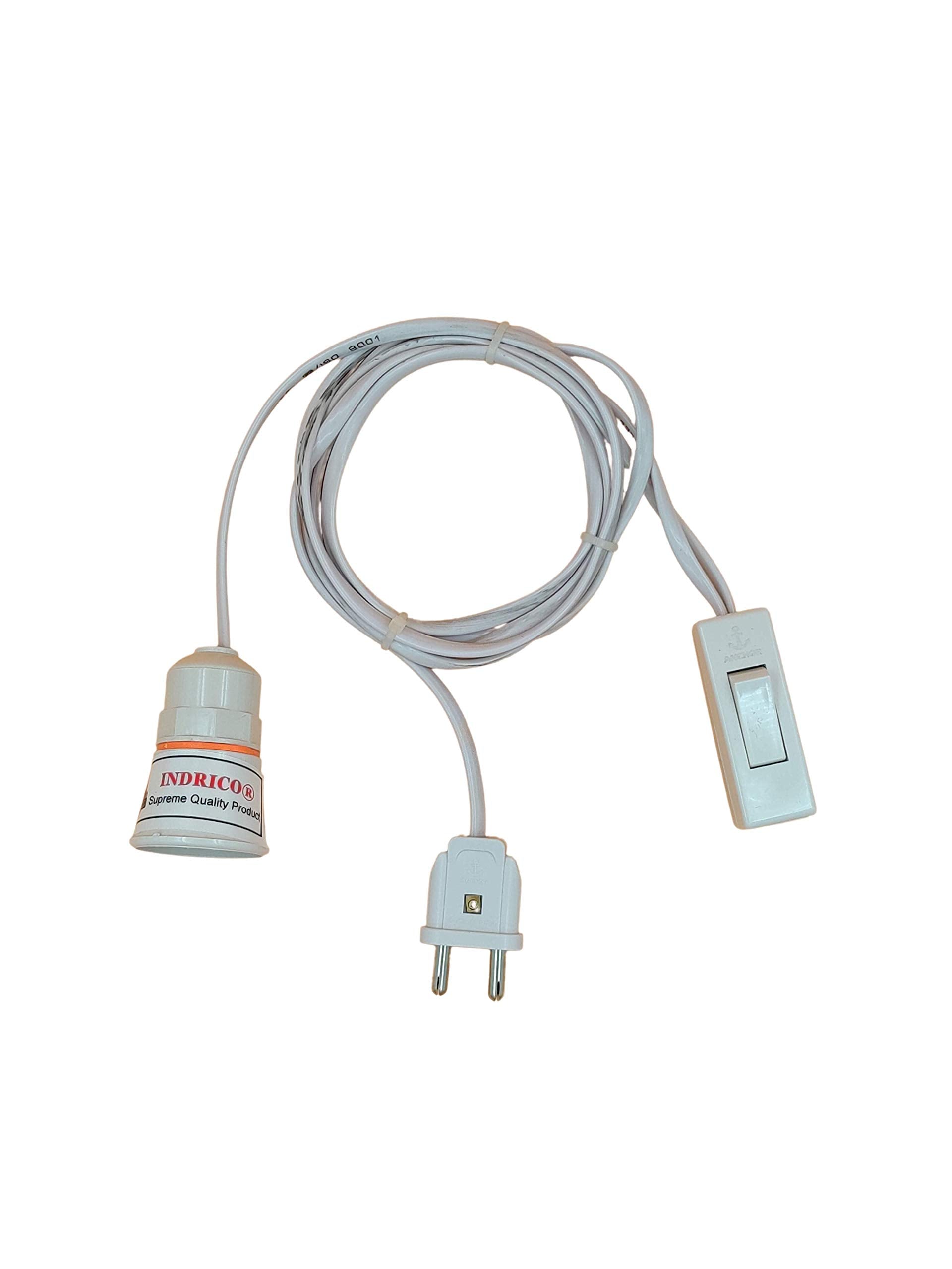 INDRICO 2 Pin Blub Holder with Plug Flexible Cable Wire for Lamp Hanging with On/Off Switch for Home Wall Dcor, Diwali Christmas