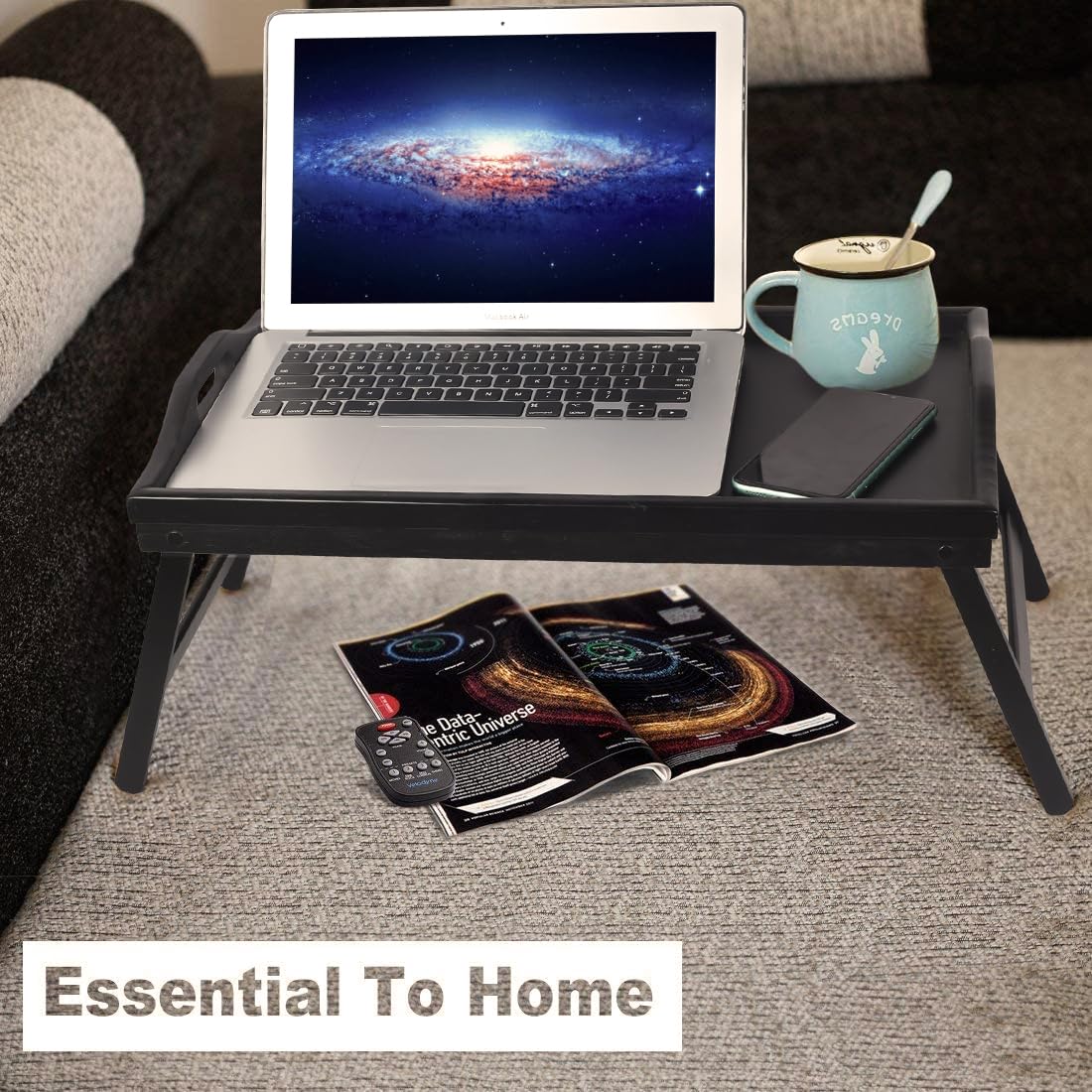 Bed Tray Table Folding Legs Breakfast Food Tray Bamboo Portable Lap Desk Wooden Serving Dinner Tea Tv Tray(Grey)