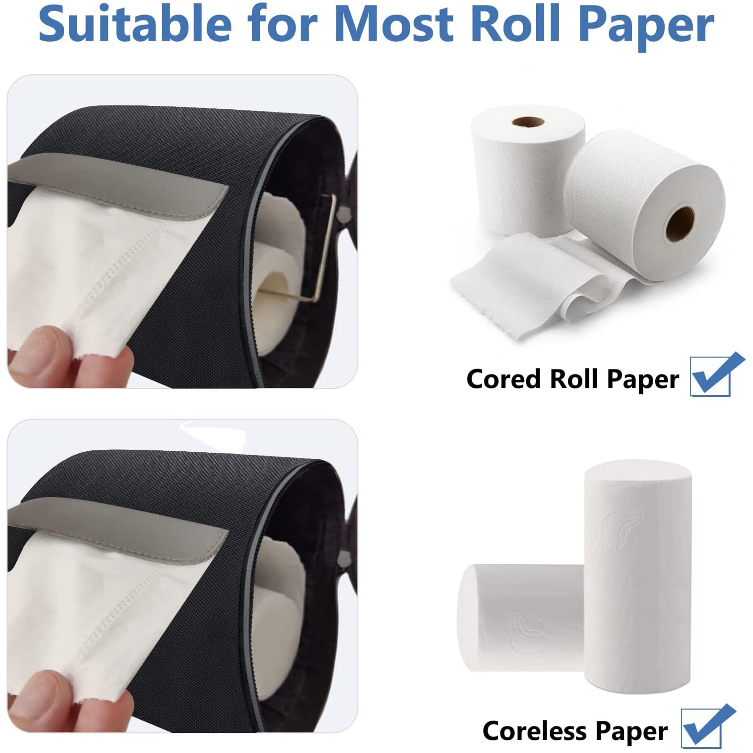 Hanging Toilet Paper Holder Waterproof Tissue Holder Cat Proof Roll Paper Case Cover Portable and Foldable Roll Storage Bag with Adjustable Strap for Wall Car Camping Tent Home Office Black