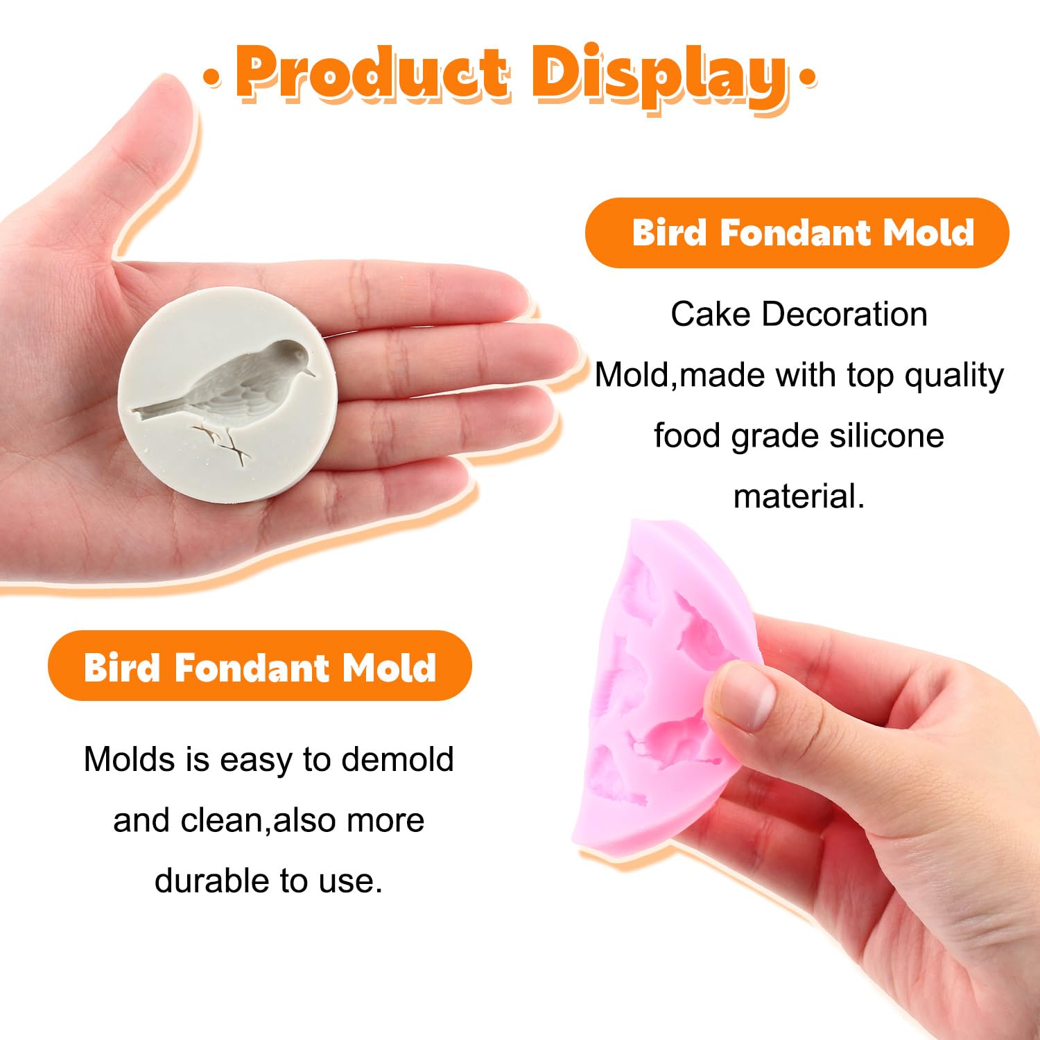 Rfghac 3D Bird Cake Fondant Molds Bird Silicone Mold For Cake Decorating Cupcake Topper Candy Chocolate Gum Paste Polymer Clay S
