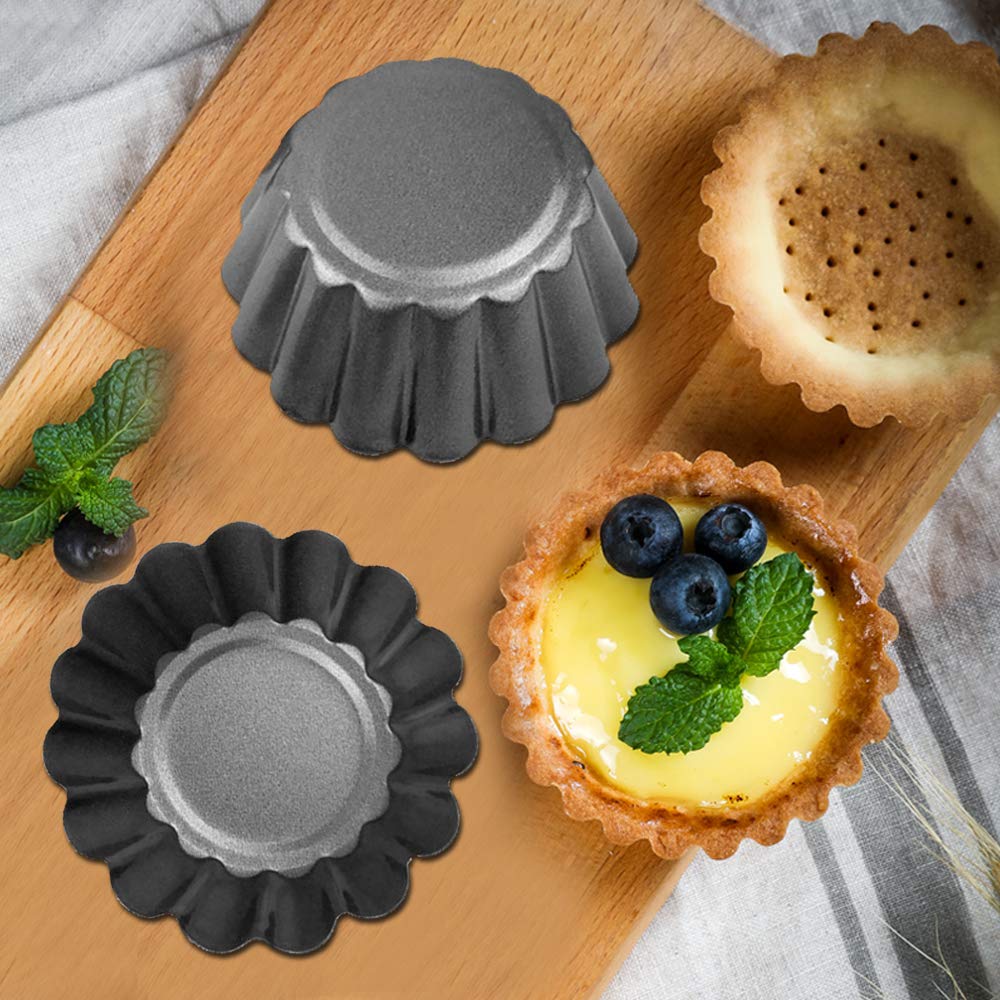 Dakuan 12 Packs Egg Tart Mold, Cupcake Cake Muffin Mold Mini Pie Pans Tin Pan Baking Tool, Carbon Steel- 2.6 Inch