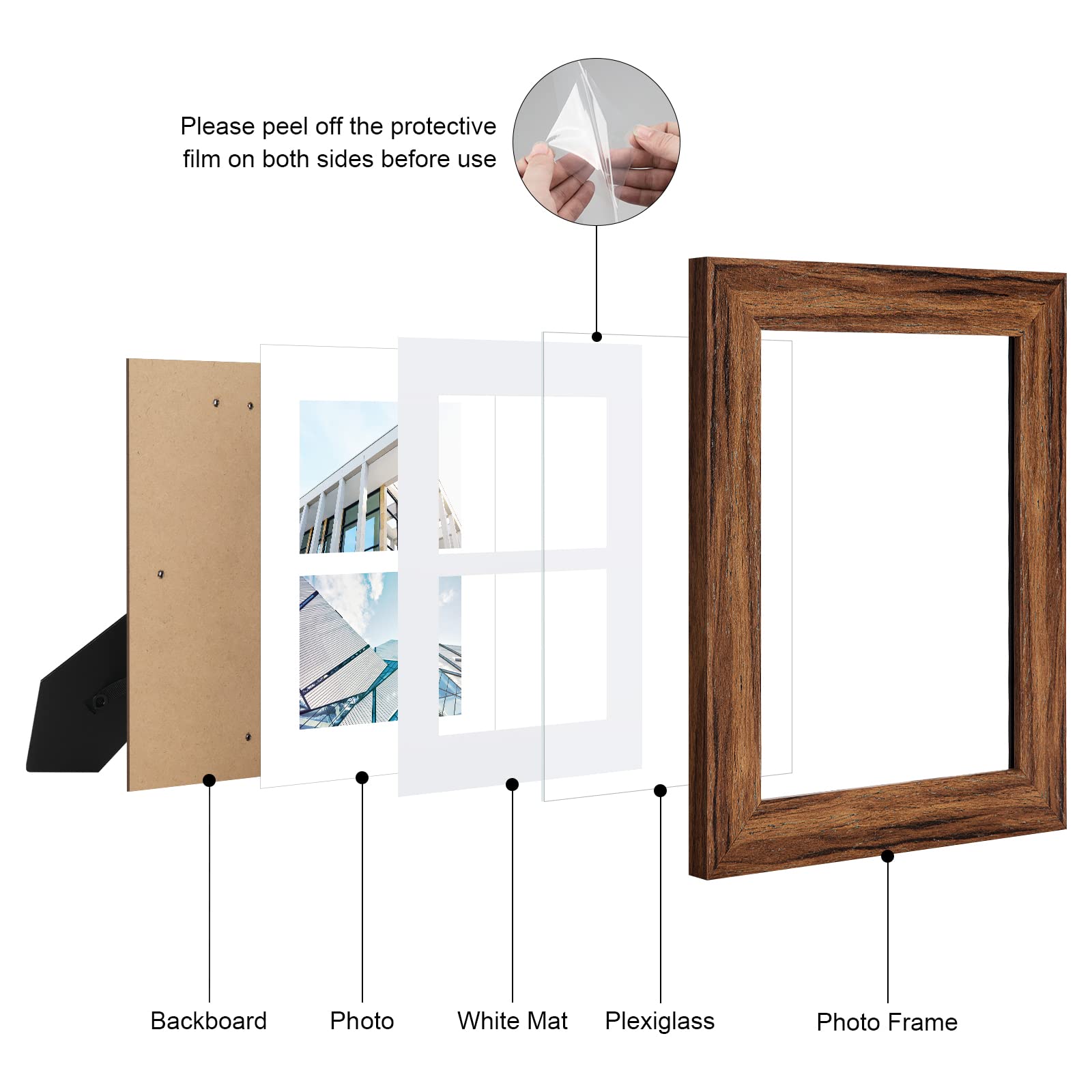 Gaevuian 8x10 Picture Frame Display Double 4X6 Picture Frame Collage,Multi Photo Frame with Mat,Plexiglass,Wall or Tabletop Deco