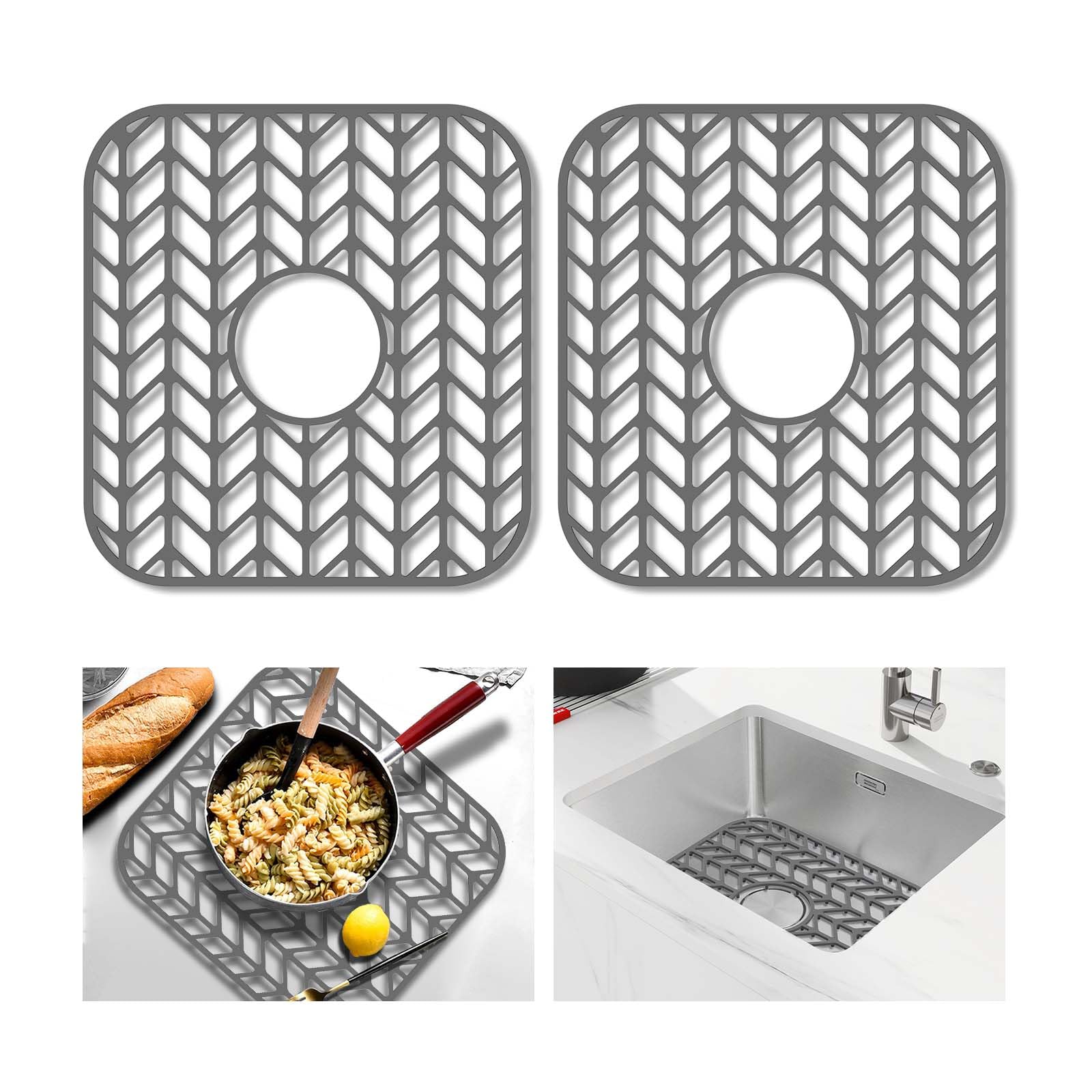 GUUKIN Sink Protectors for Kitchen sink, 12.25x 11.5 Folding Non-slip Silicone Sink Mat Grid for Bottom of Farmhouse Stainless S