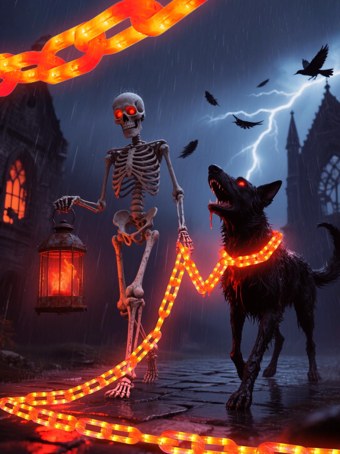 Halloween Chain Lights - 10 Ft 160 LED Orange Plastic Chains, Battery Operated Halloween Decorations with 8 Lighting Modes & Tim