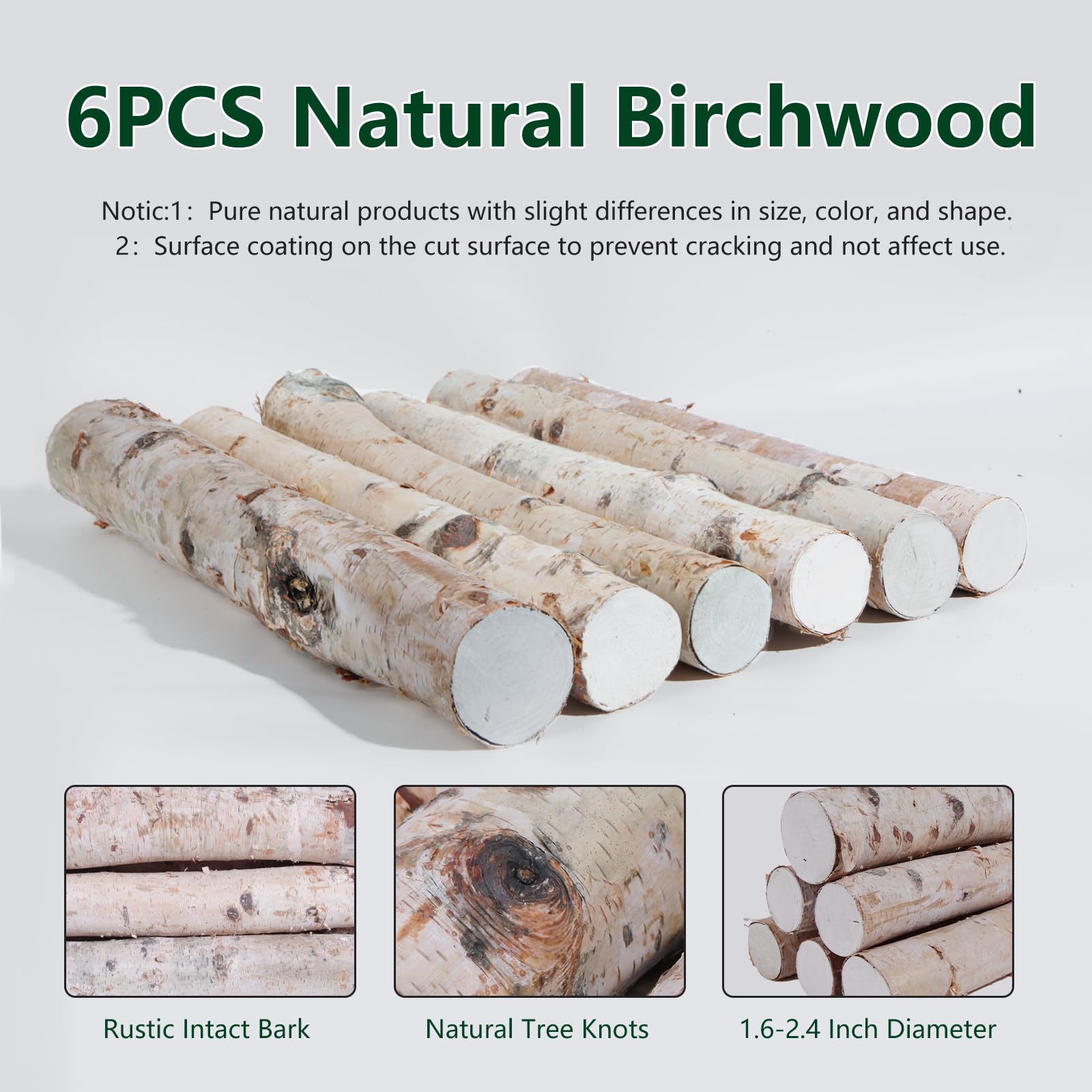 6 Pack Birch Logs Decorative Natural Birch Log For Decoration,Crafts,Diy,White Birch Logs For Fireplace Decor Firewood(Birch Log