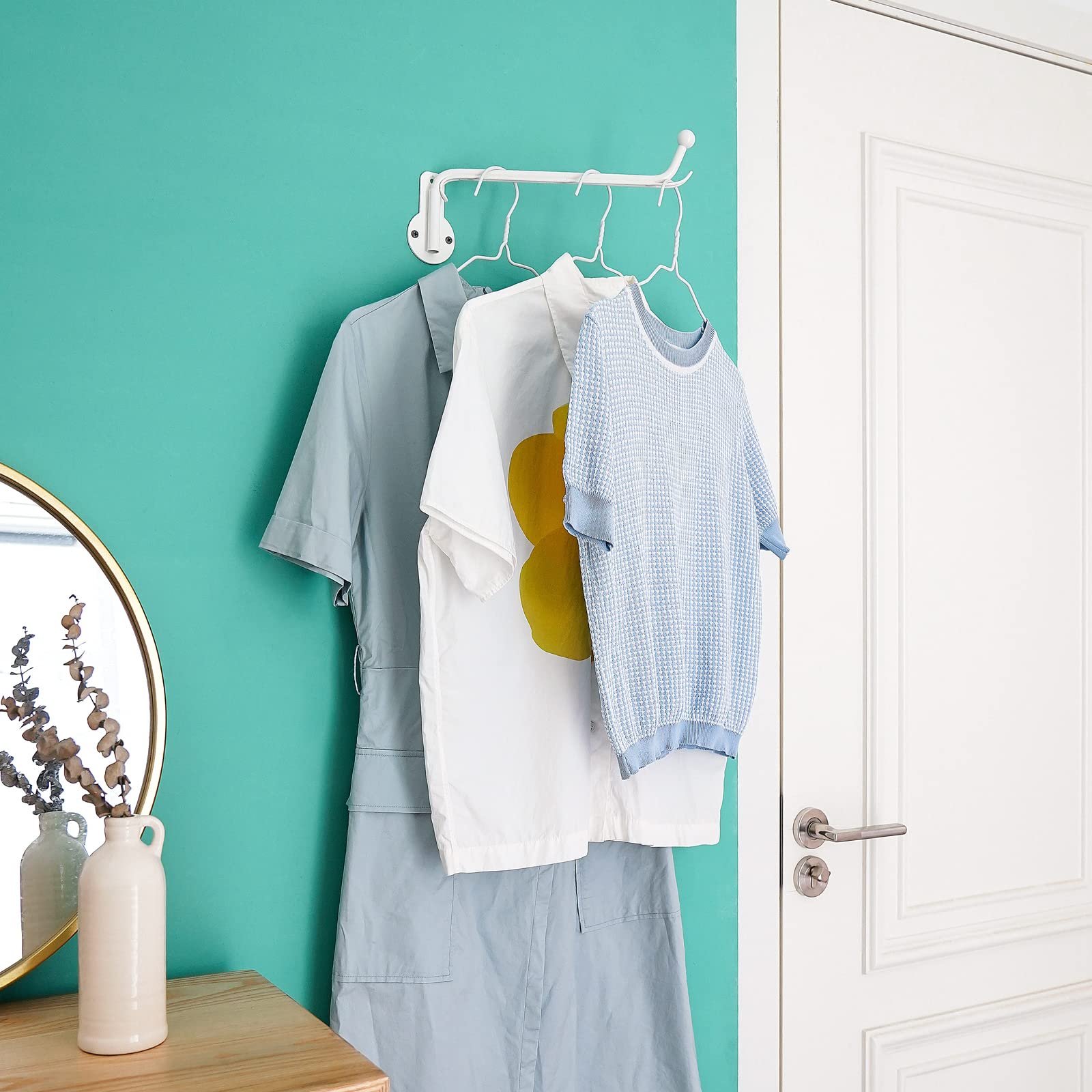 Mkono Wall Mounted Clothes Hanger With Swing Arm Holder Valet Hook Metal Hanging Laundry Drying Rack Space Saver For Closet Orga