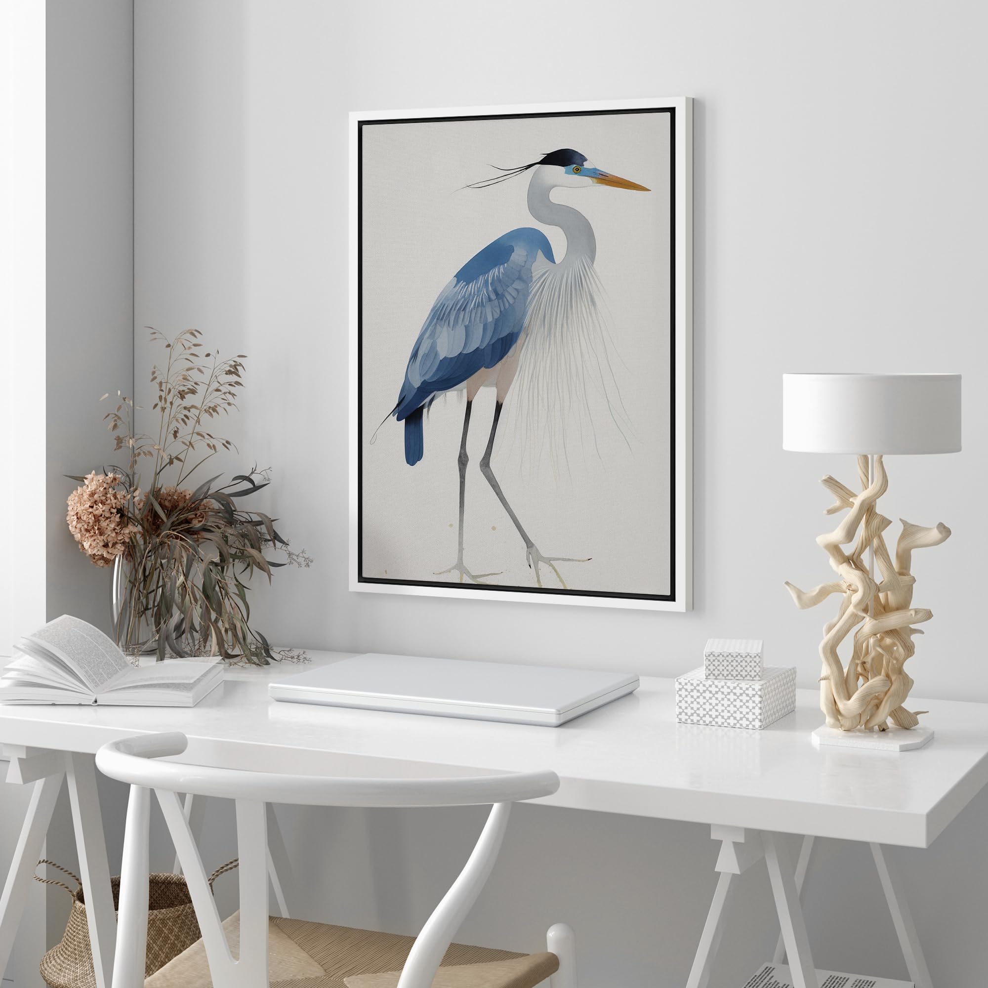 Wall26 Framed Canvas Print Wall Art Watercolor Pastel Blue Heron Bird Side Profile Animals Wilderness Illustrations Modern Art A