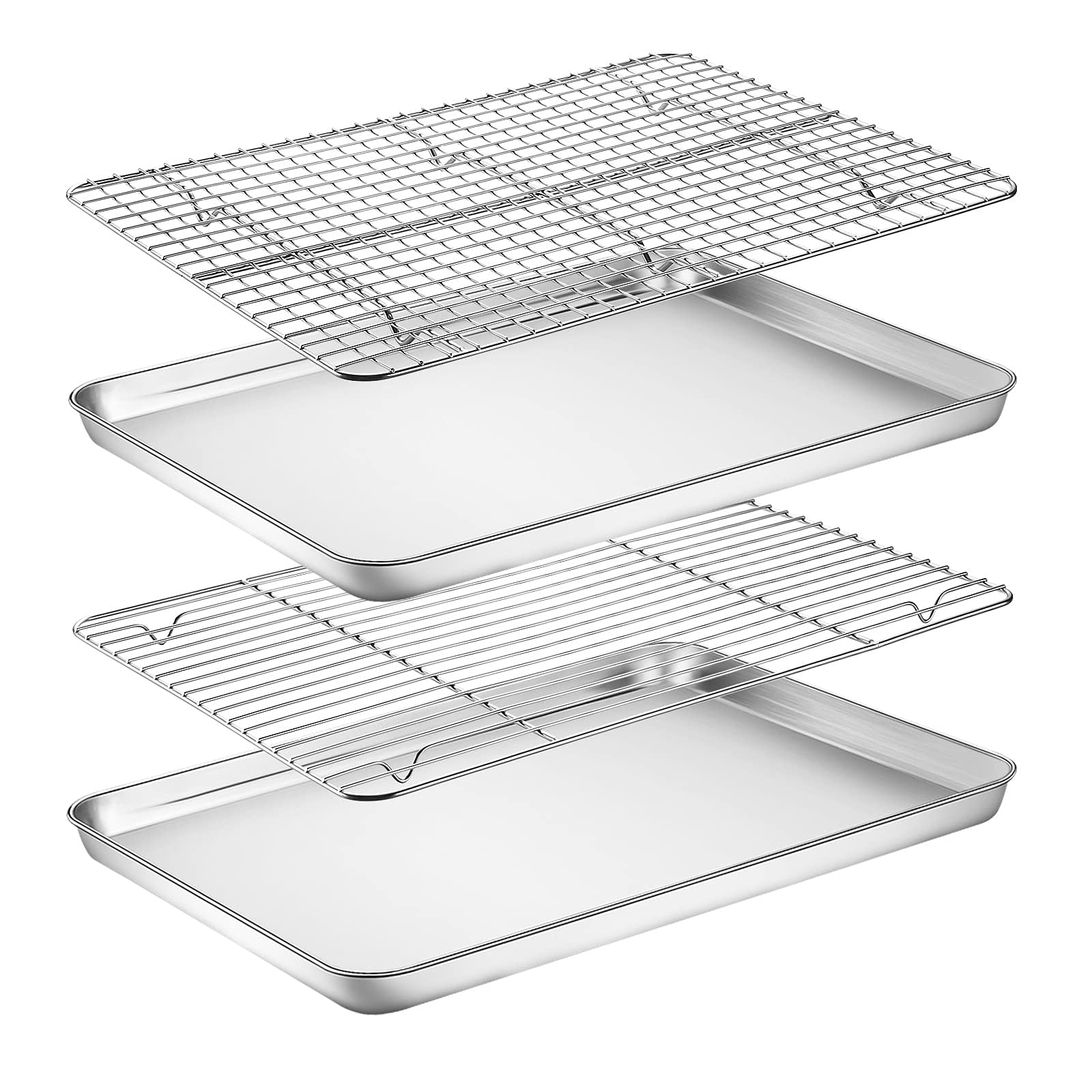 Baking Sheet With Rack Set, Yododo Set Of 4 (2 Sheets + 2 Racks), Stainless Steel Cookie Sheet Baking Pan Tray With Cooling Rack