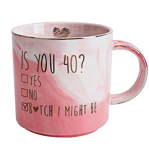 Funny 40th Birthday Gifts for Women - Turning 40 Year Old Birthday Bday Gift Ideas for Wife  Mom  Daughter  Sister  Aunt  Best Friends  Coworkers - Fabulous Pink Marble Mug  Ceramic 11.5oz Coffee Cup