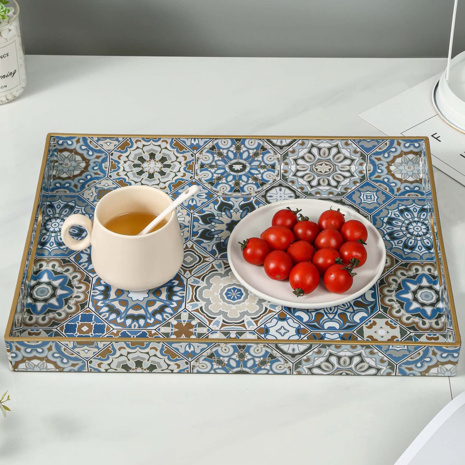 Agiota Boho Coffee Table Tray Serving Tray With Handles Large Tray For Ottoman Modern Decorative Tray For Living Room