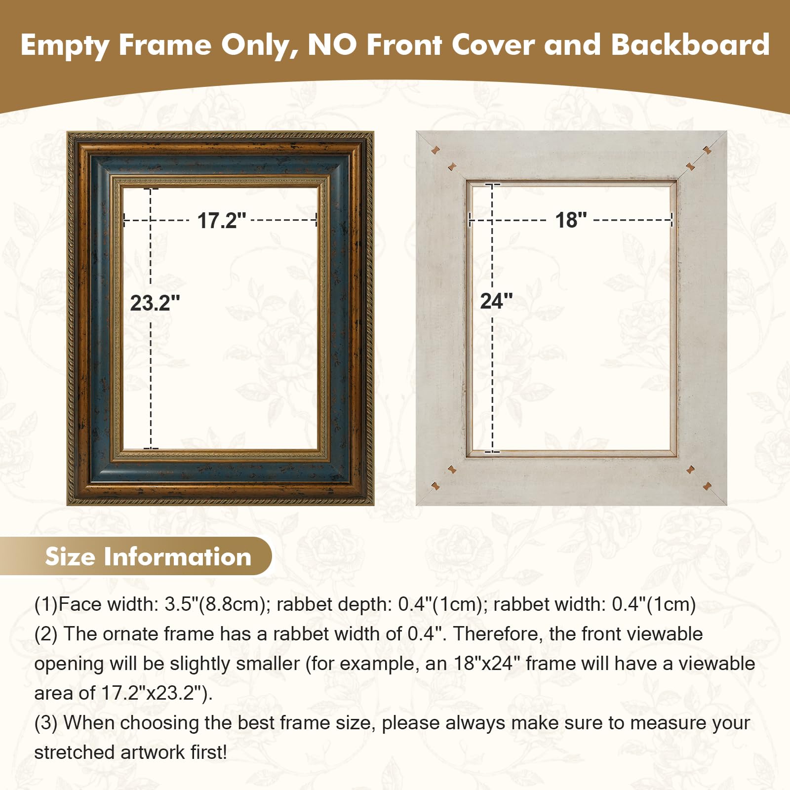 FOLKOR Antique French Painting Frame for 18x24 Stretched Canvas, 3.5 DIY Wood Wall Frame for Landscape Family Animal Memorial Po