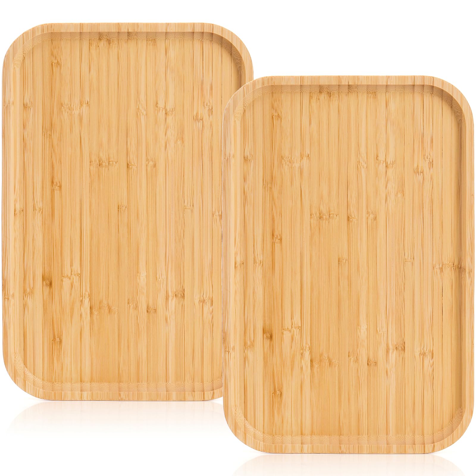 Yarlung 2 Pack Bamboo Tray Cheese Plate, 14X9 Inches Food Serving Saucer Wood Rectangular Platter For Coffee, Tea, Fruit, Plant