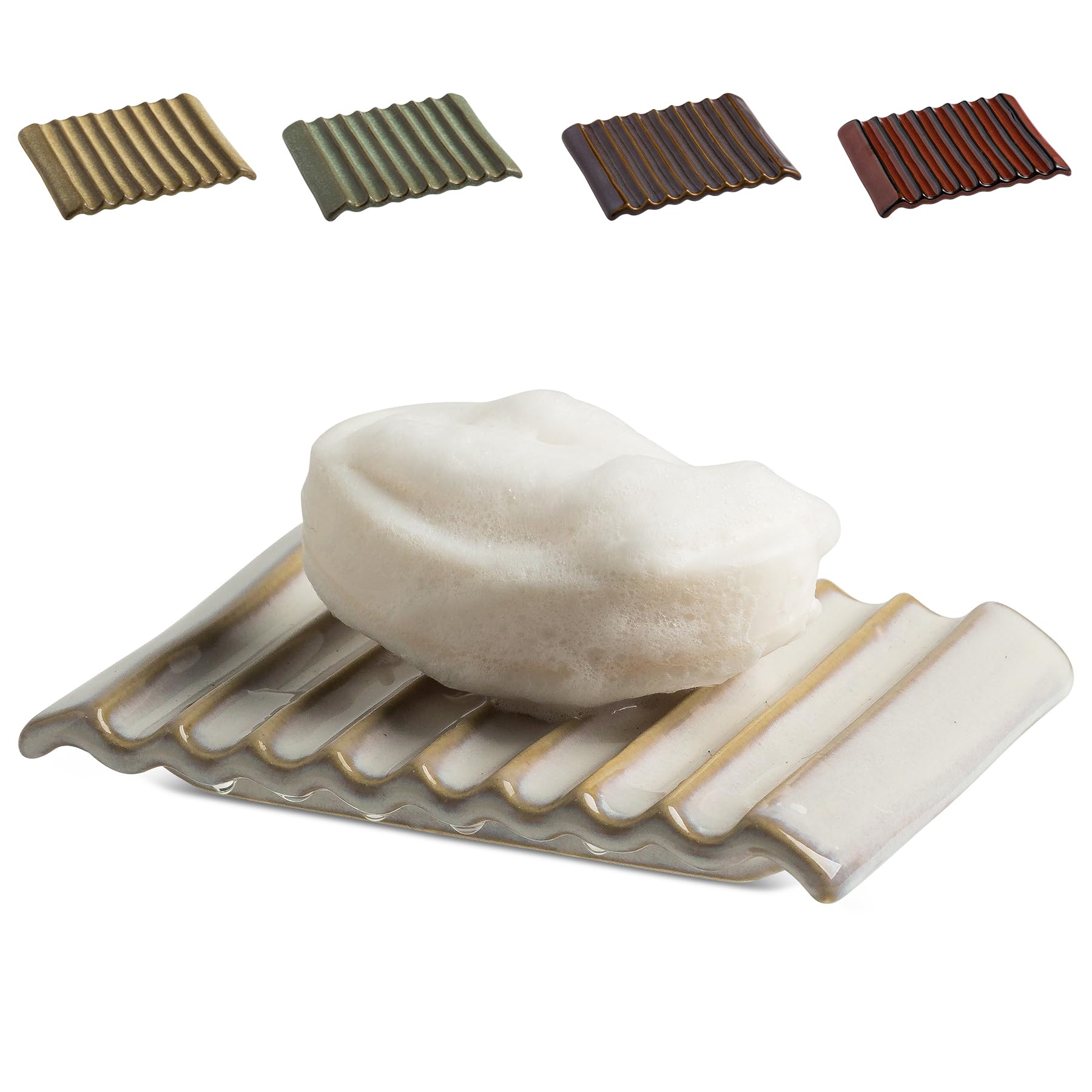 Zoeeker Soap Holder, Ceramic Bar Soap Dishes Soap Saver For Bathroom, Shower, Sink, Kitchen, Countertop, Bath Tub, Keep Soap Bar
