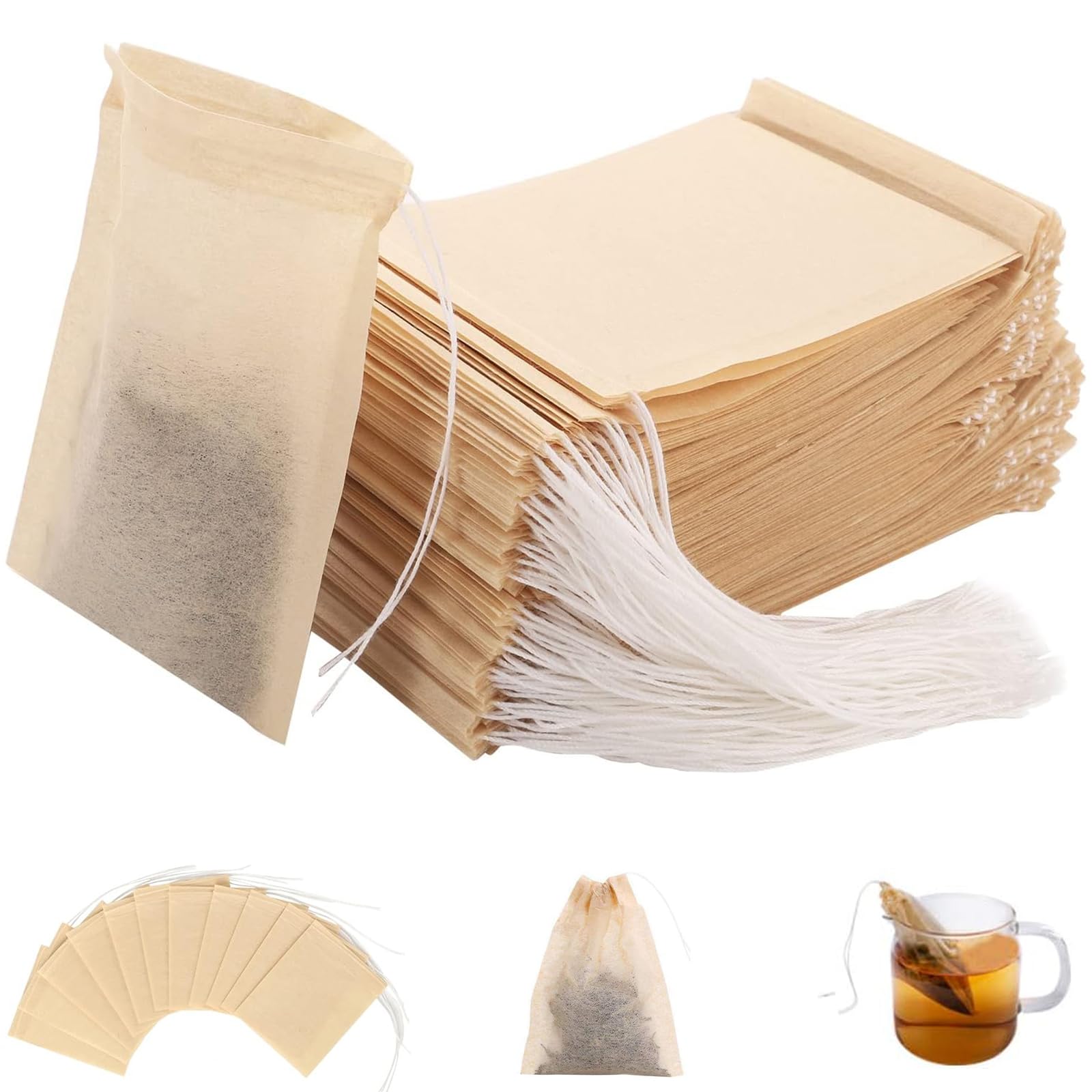 Gokyvei 200Pcs Tea Filter Bags, Disposable Tea Filter Bags For Loose Leaf Tea From Safe Natural Materials, Empty Tea Bags Suitab