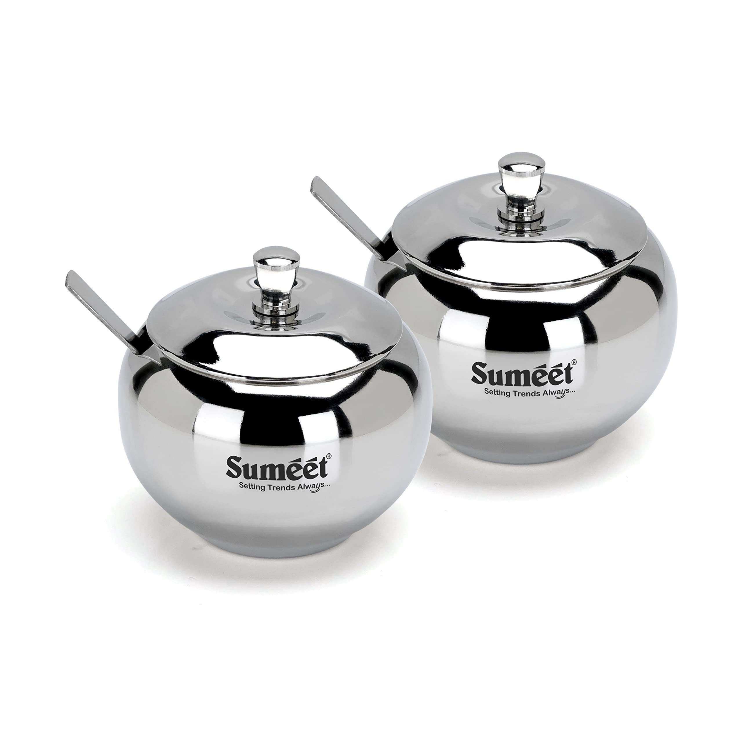 Sumeet Stainless Steel Ghee And Oil Pot  Storage Container With Spoon For Kitchen  8.5Cm Dia  230Ml -(Pack Of 2)  Silver