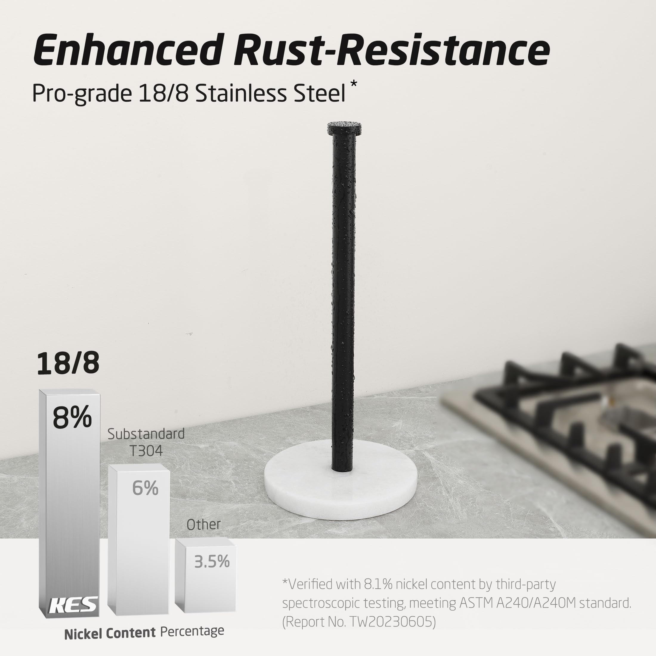 Kes Black Paper Towel Holder Countertop, Kitchen Stand Paper Towel Roll Holders With Natural Marble Base Sus304 Stainless Steel