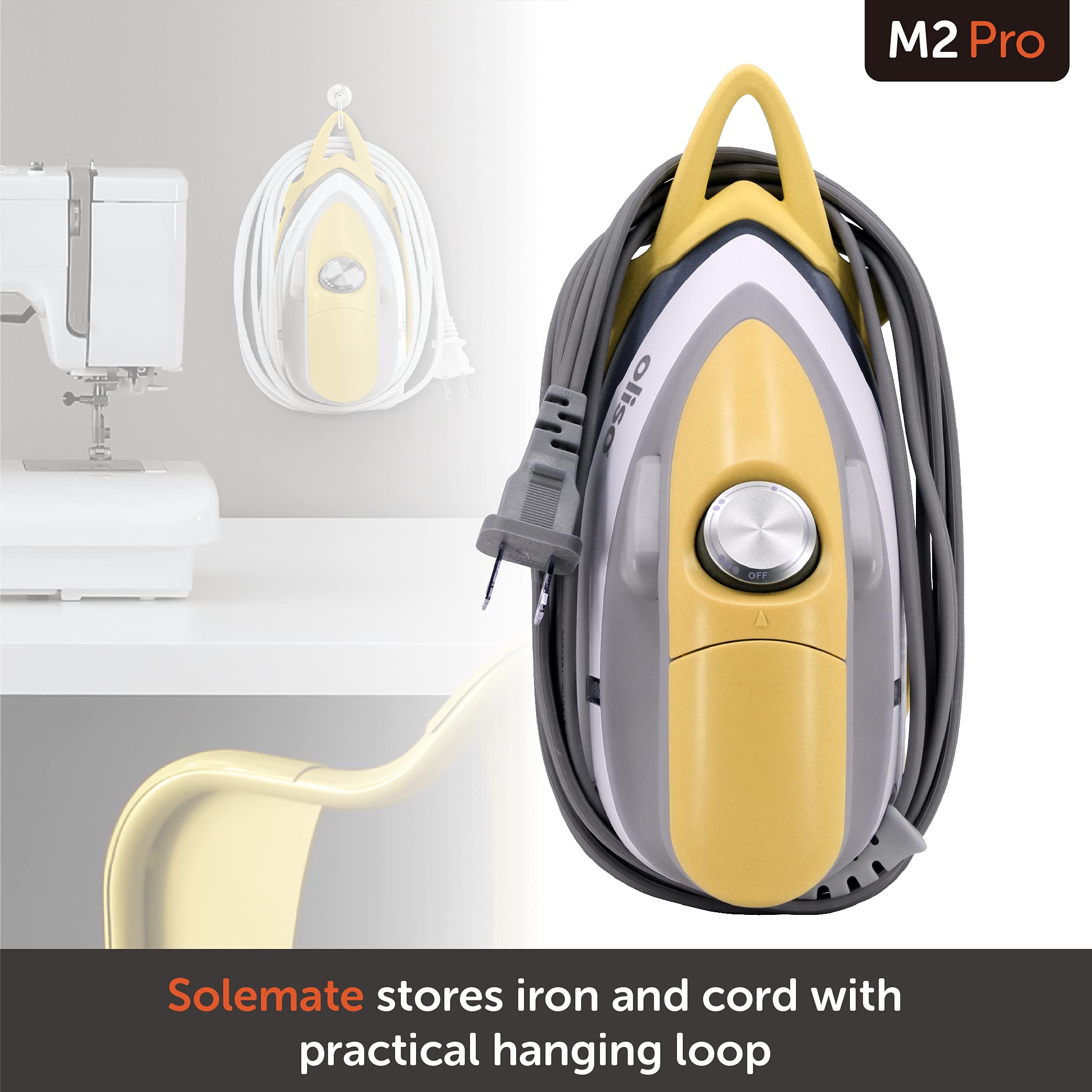 Oliso M2 Mini Steam Iron - 1000W Dual Voltage, Ceramic Soleplate, Yellow, Ideal for Sewing, Quilting, Crafting, and Travel